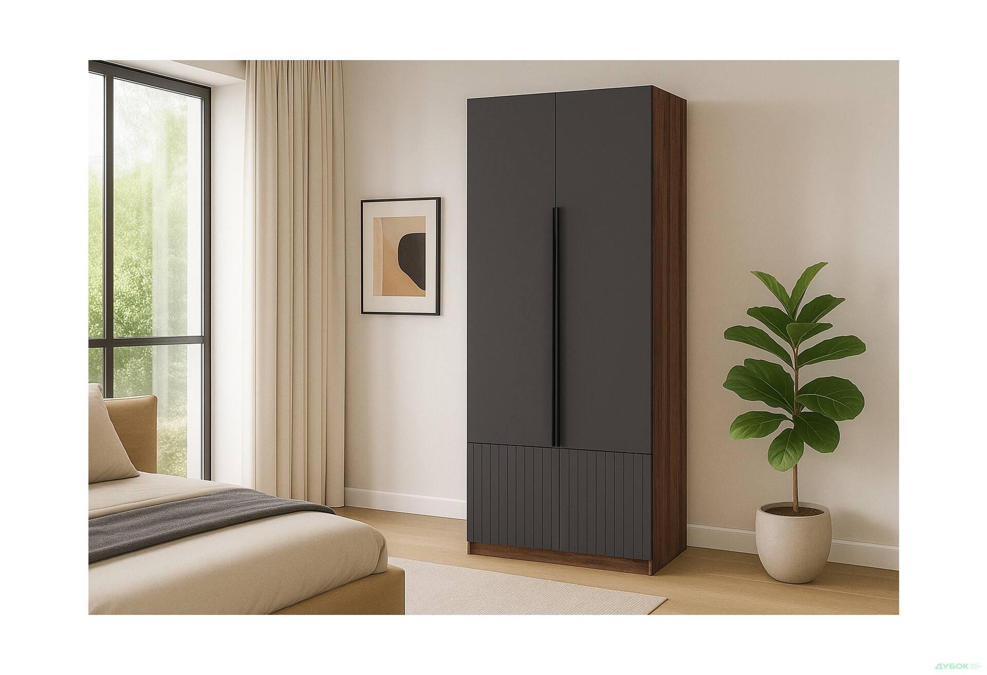 Зображення 2 - Шафа Київський стандарт Лайн Елегант 2-дверна 100 см дуб ліворно / графіт мат