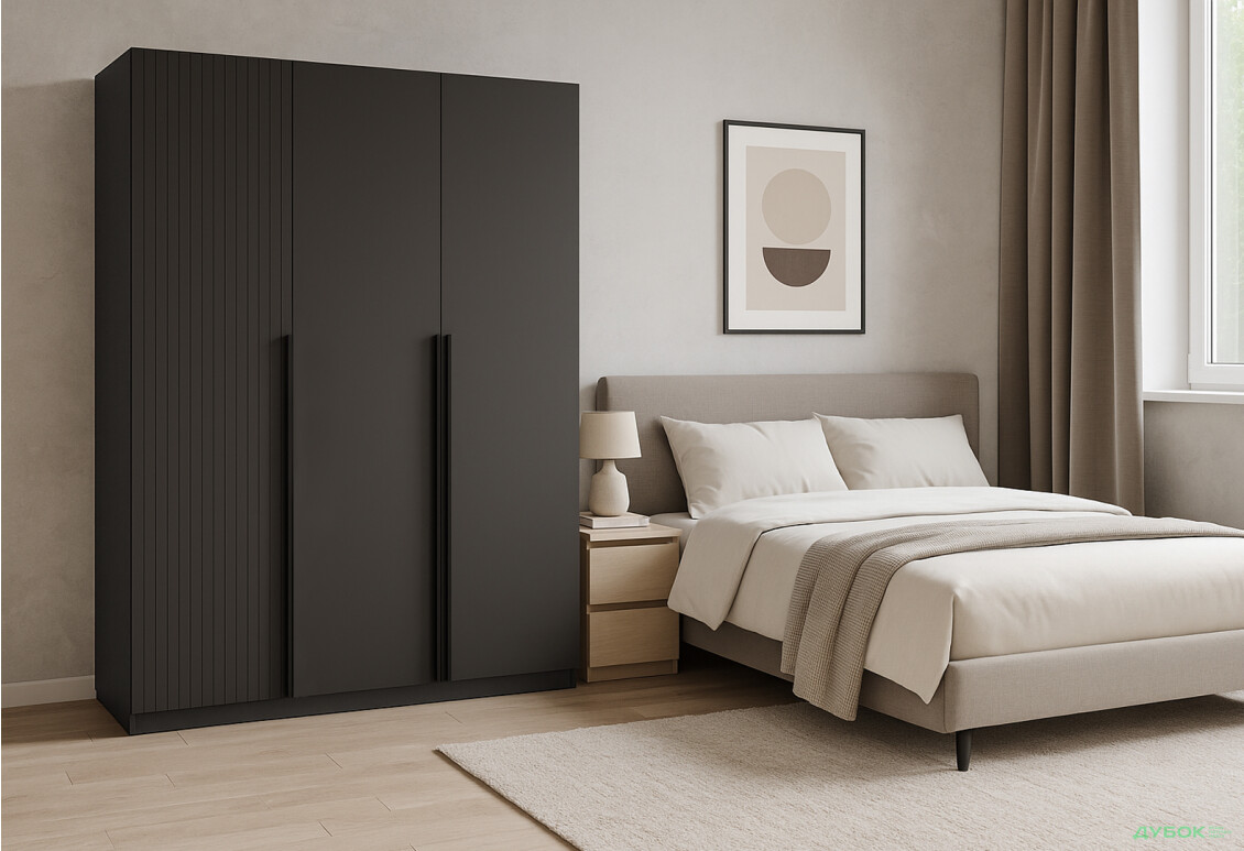 Шафа Київський стандарт Лайн Елегант 3-дверна 150 см антрацит / графіт мат - Зображення 2 Зображення 2 - Шафа Київський стандарт Лайн Елегант 3-дверна 150 см антрацит / графіт мат