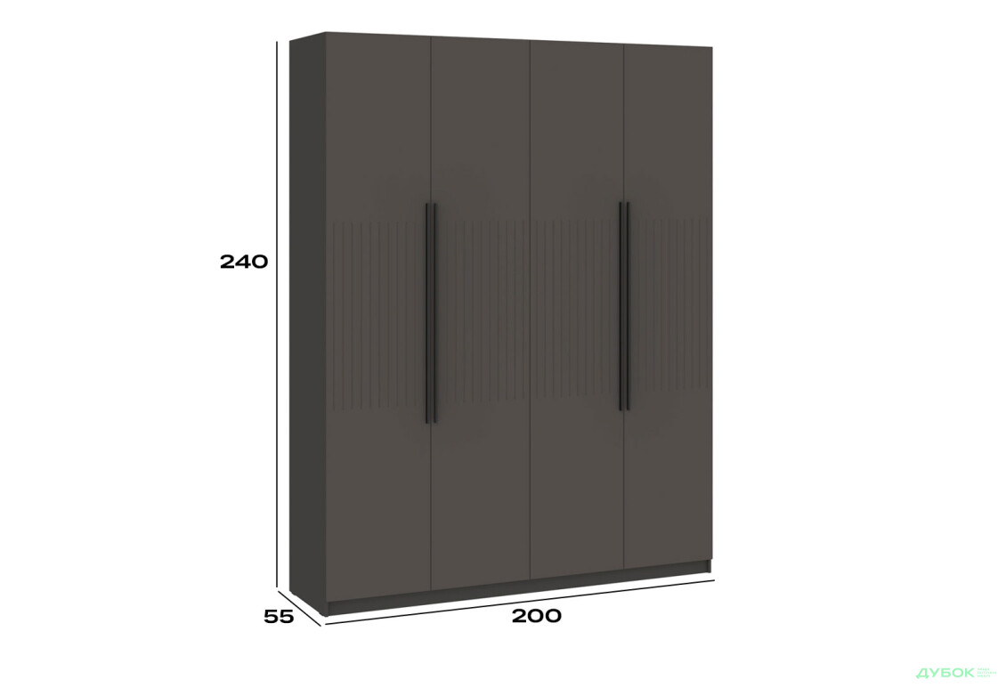 Шафа Київський стандарт Лайн Елегант 4-дверна 200 см антрацит / графіт мат - Зображення 4 Зображення 4 - Шафа Київський стандарт Лайн Елегант 4-дверна 200 см антрацит / графіт мат