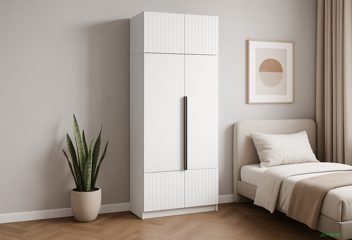 Шафа Київський стандарт Лайн Елегант 4-дверна з антресоллю 100 см німфея альба / білий мат - Зображення 2 Зображення 2 - Шафа Київський стандарт Лайн Елегант 4-дверна з антресоллю 100 см німфея альба / білий мат