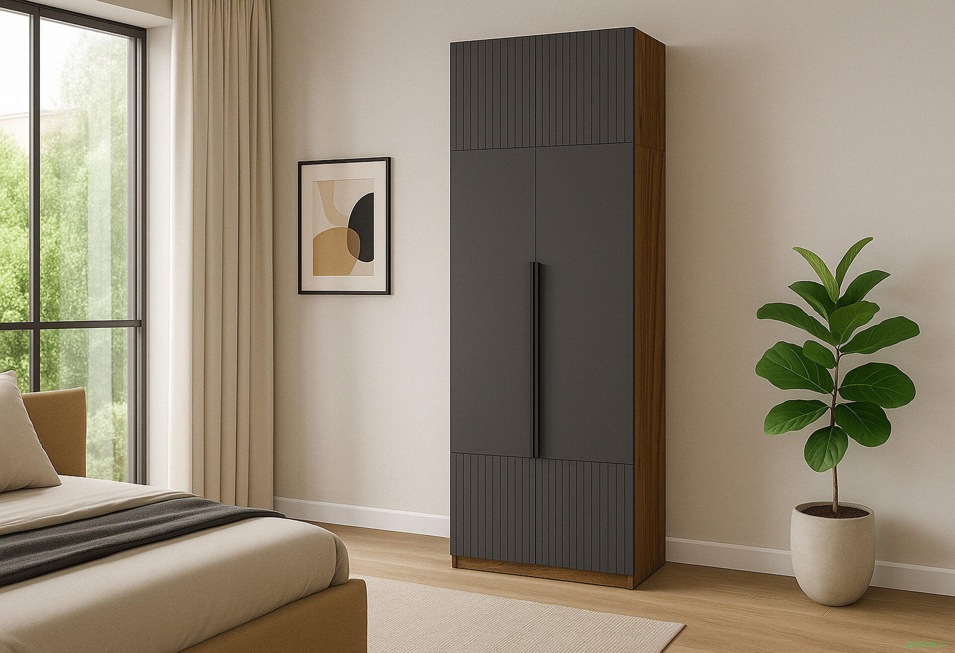 Изображение 2 - Шкаф Киевский стандарт Лайн Элегант 4-дверный с антресолью 100 см дуб ливорно / графит мат