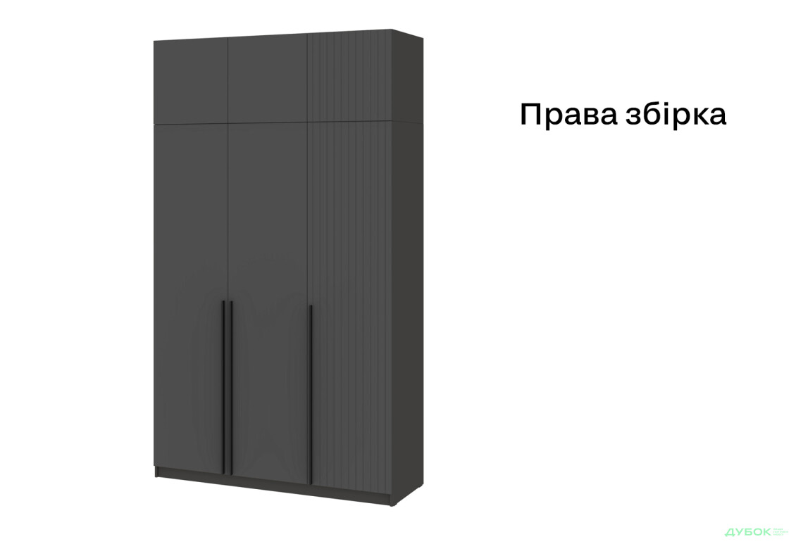 Зображення 6 - Шафа Київський стандарт Лайн Елегант 6-дверна з антресоллю 150 см антрацит / графіт мат