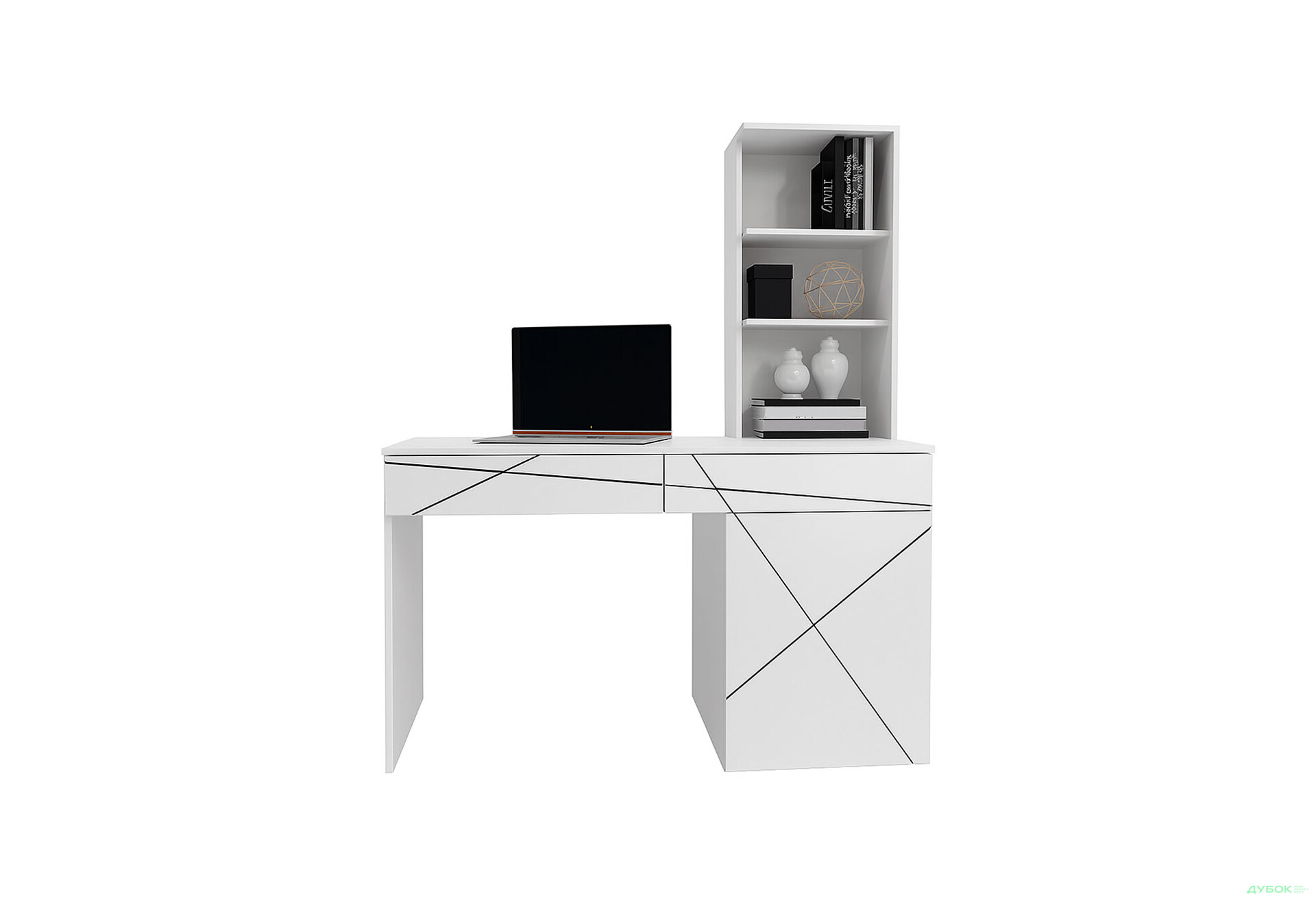 Зображення 1 - Стіл письмовий Garant Геометрія 130x61 см з тумбою, шухлядами і надставкою, збірка права, білий