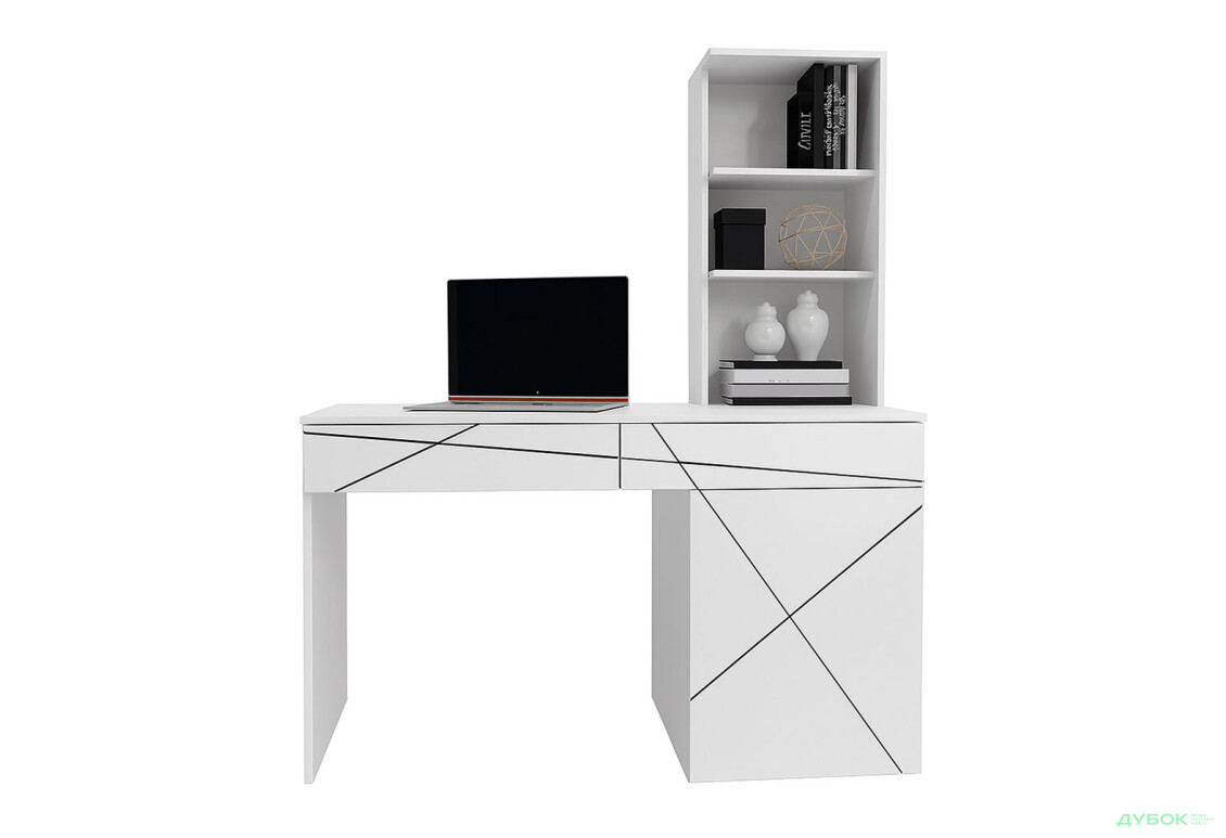 Стіл письмовий Garant Геометрія 130x61 см з тумбою, шухлядами і надставкою, збірка права, білий