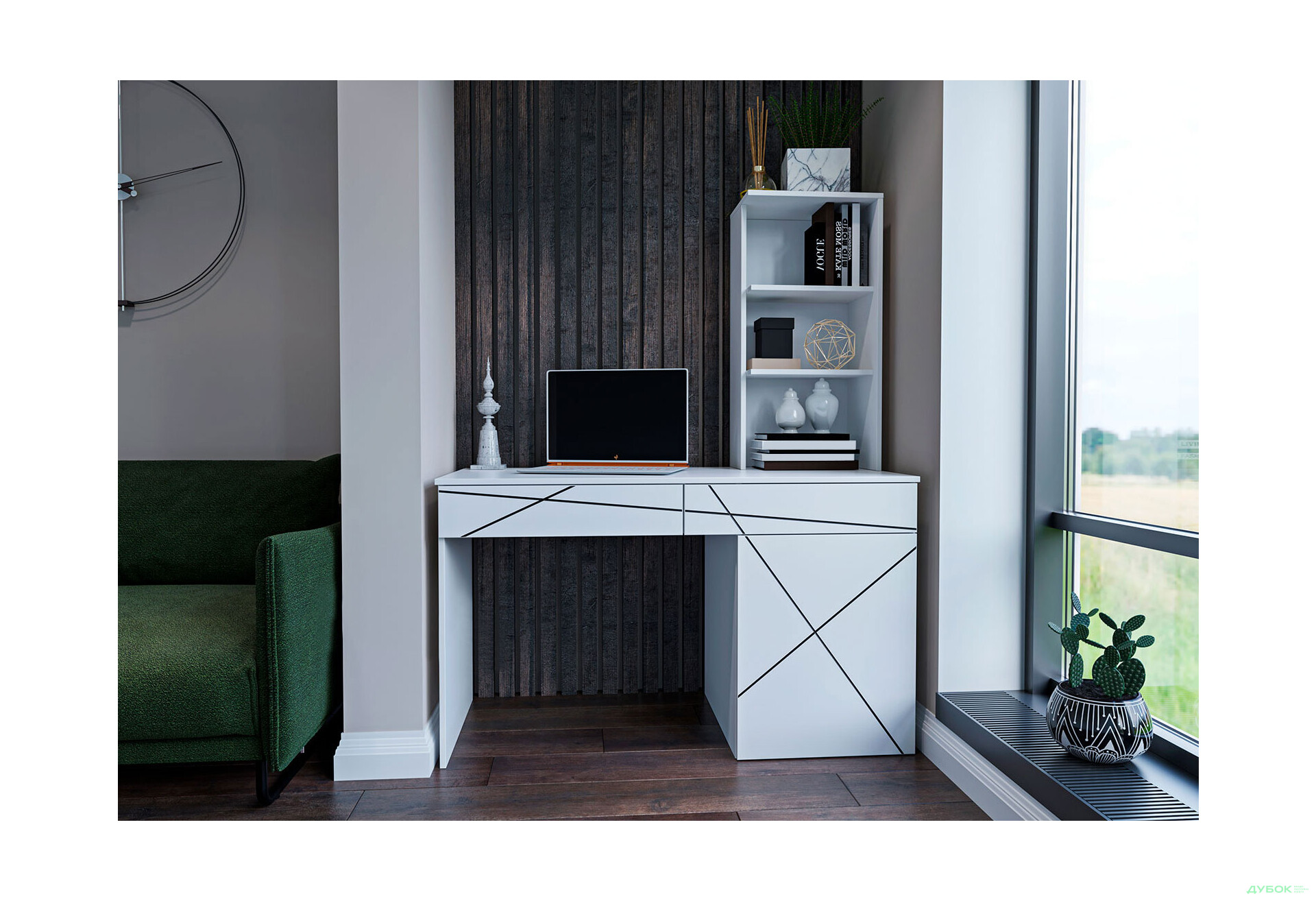 Зображення 2 - Стіл письмовий Garant Геометрія 130x61 см з тумбою, шухлядами і надставкою, збірка права, білий