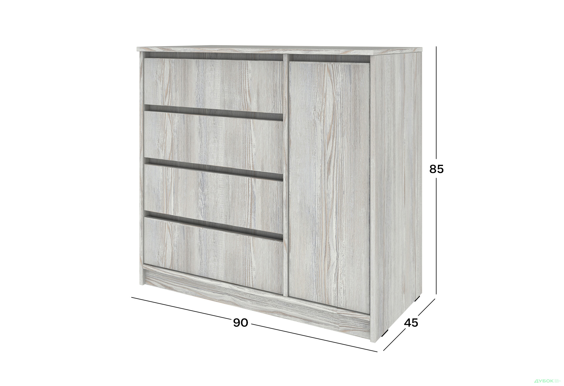 Комод Київський стандарт №11 правий з дверцею та 4 шухлядами 90 см сосна натті - Зображення 4 Зображення 4 - Комод Київський стандарт №11 правий з дверцею та 4 шухлядами 90 см сосна натті