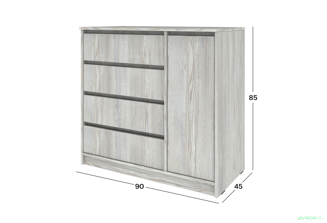 Комод Київський стандарт №11 правий з дверцею та 4 шухлядами 90 см сосна натті - Зображення 4 Зображення 4 - Комод Київський стандарт №11 правий з дверцею та 4 шухлядами 90 см сосна натті