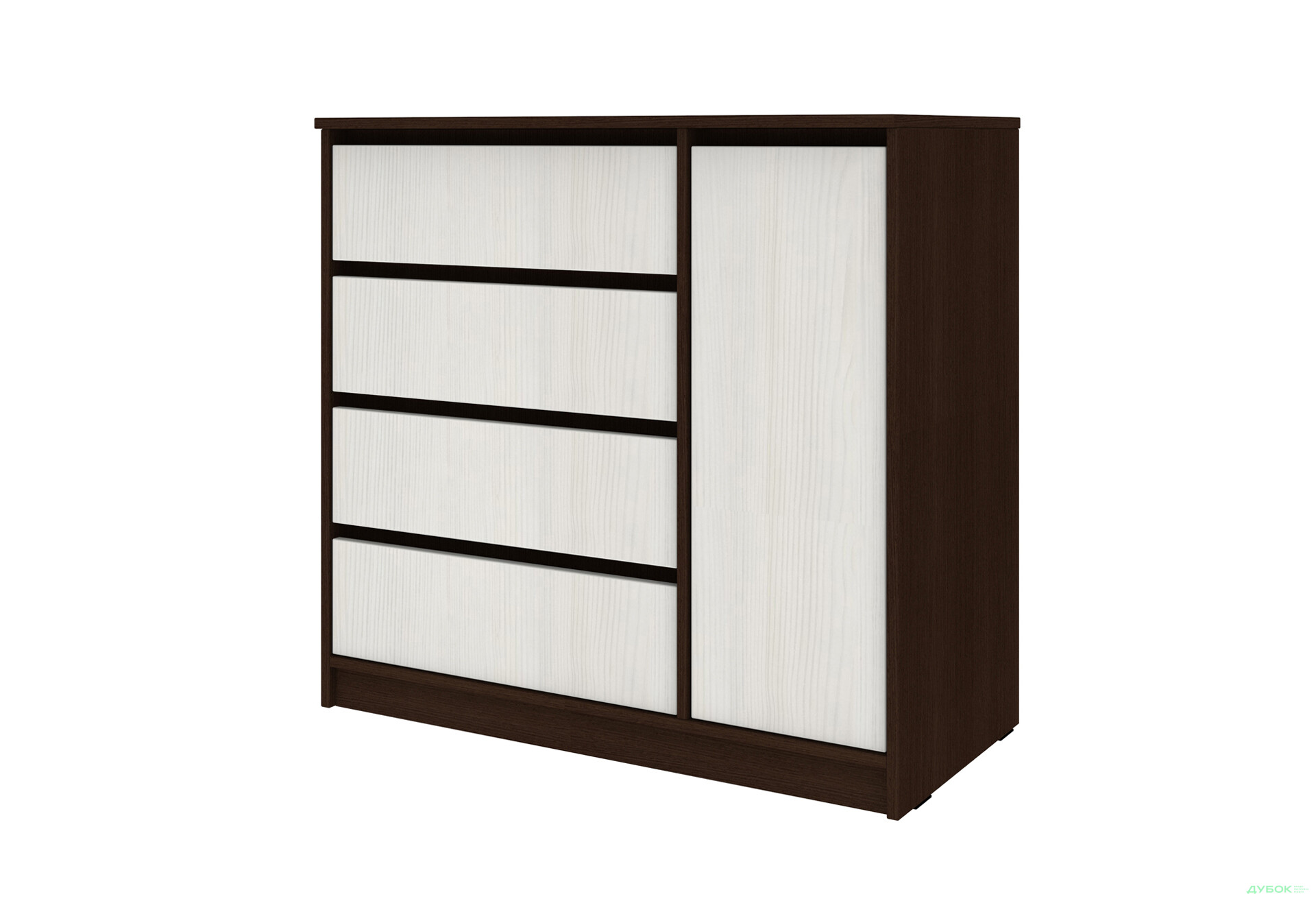 Комод Киевский стандарт №11 правый с дверкой и 4 ящиками 90 см венге / белый структурный new - Изображение 1 Изображение 1 - Комод Киевский стандарт №11 правый с дверкой и 4 ящиками 90 см венге / белый структурный new