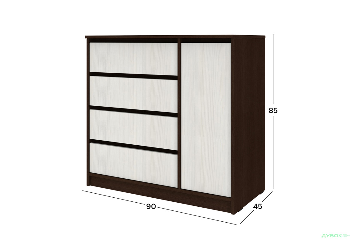 Комод Киевский стандарт №11 правый с дверкой и 4 ящиками 90 см венге / белый структурный new - Изображение 4 Изображение 4 - Комод Киевский стандарт №11 правый с дверкой и 4 ящиками 90 см венге / белый структурный new