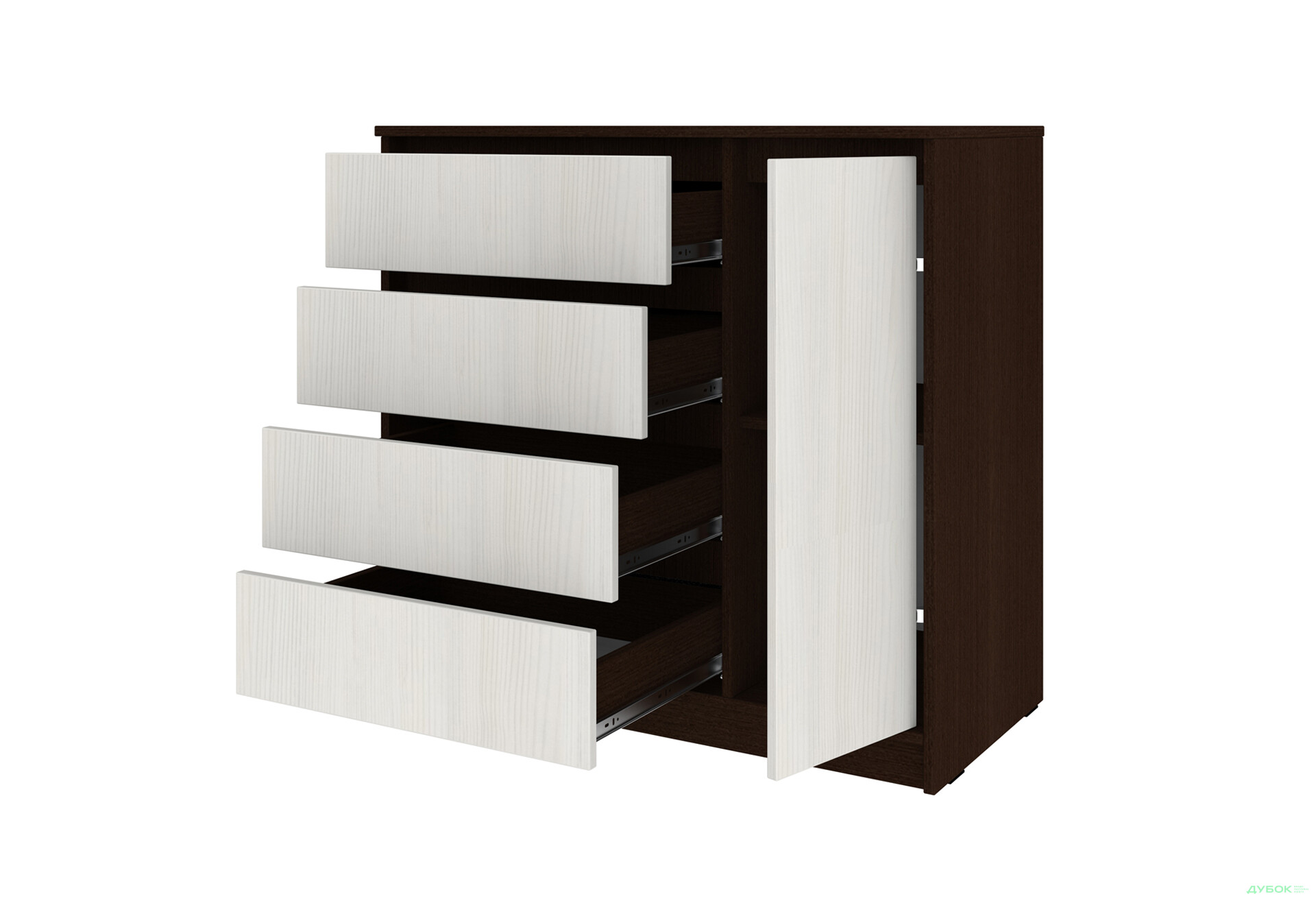 Комод Киевский стандарт №11 правый с дверкой и 4 ящиками 90 см венге / белый структурный new - Изображение 3 Изображение 3 - Комод Киевский стандарт №11 правый с дверкой и 4 ящиками 90 см венге / белый структурный new