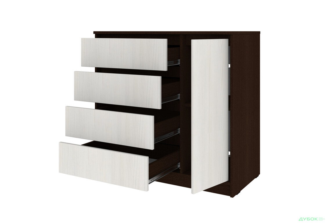 Комод Киевский стандарт №11 правый с дверкой и 4 ящиками 90 см венге / белый структурный new - Изображение 3 Изображение 3 - Комод Киевский стандарт №11 правый с дверкой и 4 ящиками 90 см венге / белый структурный new