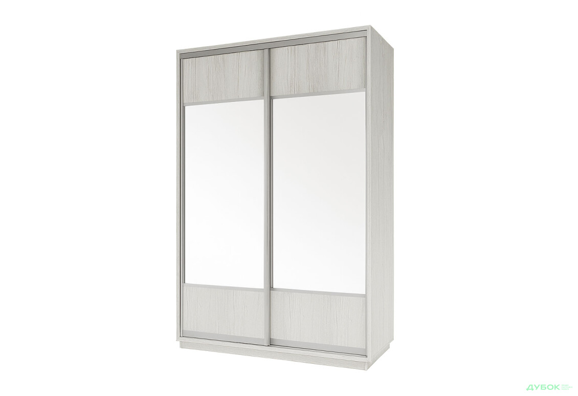 Шкаф-купе 2D 1000x600x2100 Корпус Аляска серая Фасад Комби 460 Al-2шт зеркало + ДСП Аляска сера Креденс Фениче