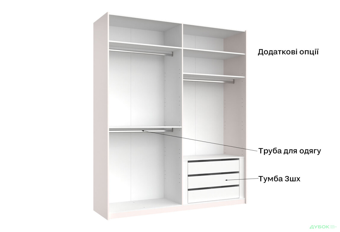 Зображення 4 - Шафа-купе MiroMark Бартон 2.0х2.4м без дзеркал, супер мат білий 