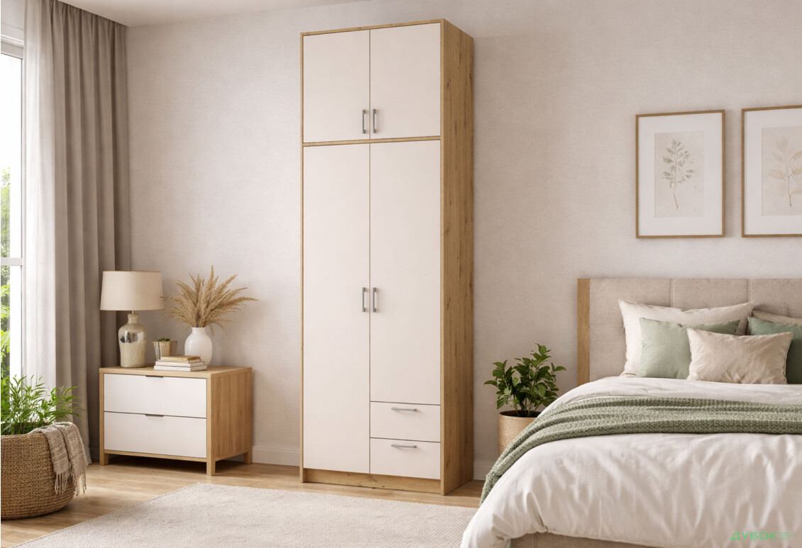 Изображение 2 - Шкаф Doros Ронди 2-дверный с высокой антресолью и 2 ящиками 82 см Дуб Артизан / Кашемир