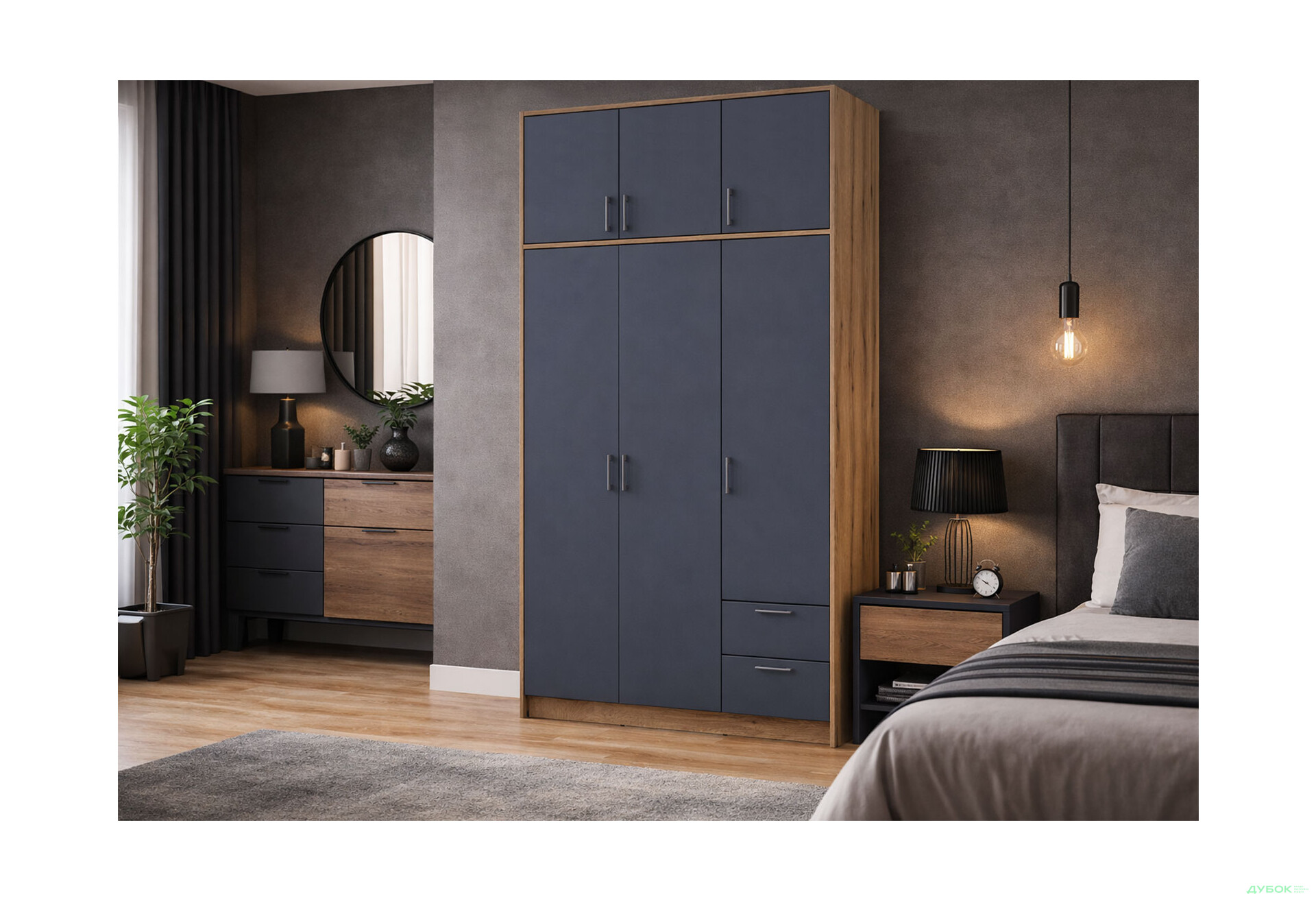 Зображення 3 - Шафа Doros Ронді 3-дверна з високою антресоллю і 2 шухлядами 121 см Дуб Артізан / Графіт