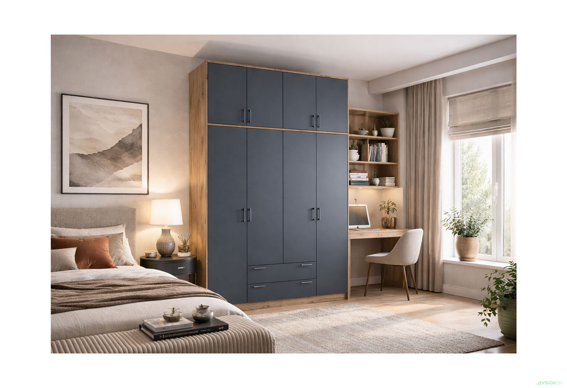 Изображение 2 - Шкаф Doros Ронди 4-дверный с высокой антресолью и 2 ящиками 160 см Дуб Артизан / Графит