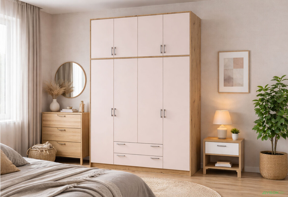 Зображення 2 - Шафа Doros Ронді 4-дверна з високою антресоллю і 2 шухлядами 160 см Дуб Артізан / Кашемір