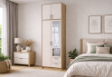 Зображення 2 - Шафа Doros Ронді 2-дверна з дзеркалом, високою антресоллю і 2 шухлядами 82 см Дуб Артізан / Кашемір