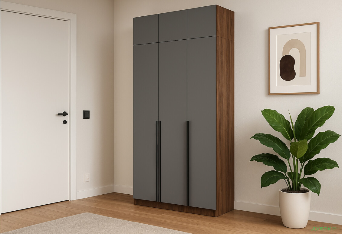 Шафа Київський стандарт Елегант Д 6-дверна з антресоллю 120 см дуб ліворно / сіра лава - Зображення 2 Зображення 2 - Шафа Київський стандарт Елегант Д 6-дверна з антресоллю 120 см дуб ліворно / сіра лава