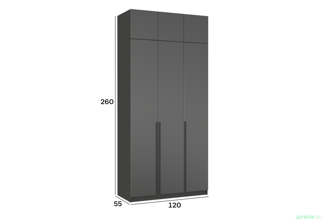 Шафа Київський стандарт Елегант М 6-дверна з антресоллю 120 см антрацит / графіт глянець - Зображення 4 Зображення 4 - Шафа Київський стандарт Елегант М 6-дверна з антресоллю 120 см антрацит / графіт глянець