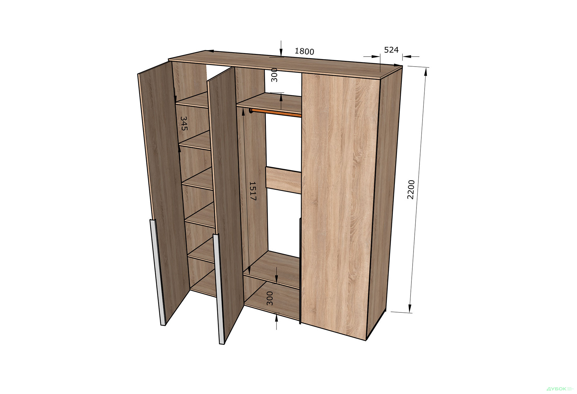 Шафа Moreli Ліберті (ST0027) зі штангою та відділенням з полицями 3-дверна 180 см кашемір - Зображення 3 Зображення 3 - Шафа Moreli Ліберті (ST0027) зі штангою та відділенням з полицями 3-дверна 180 см кашемір