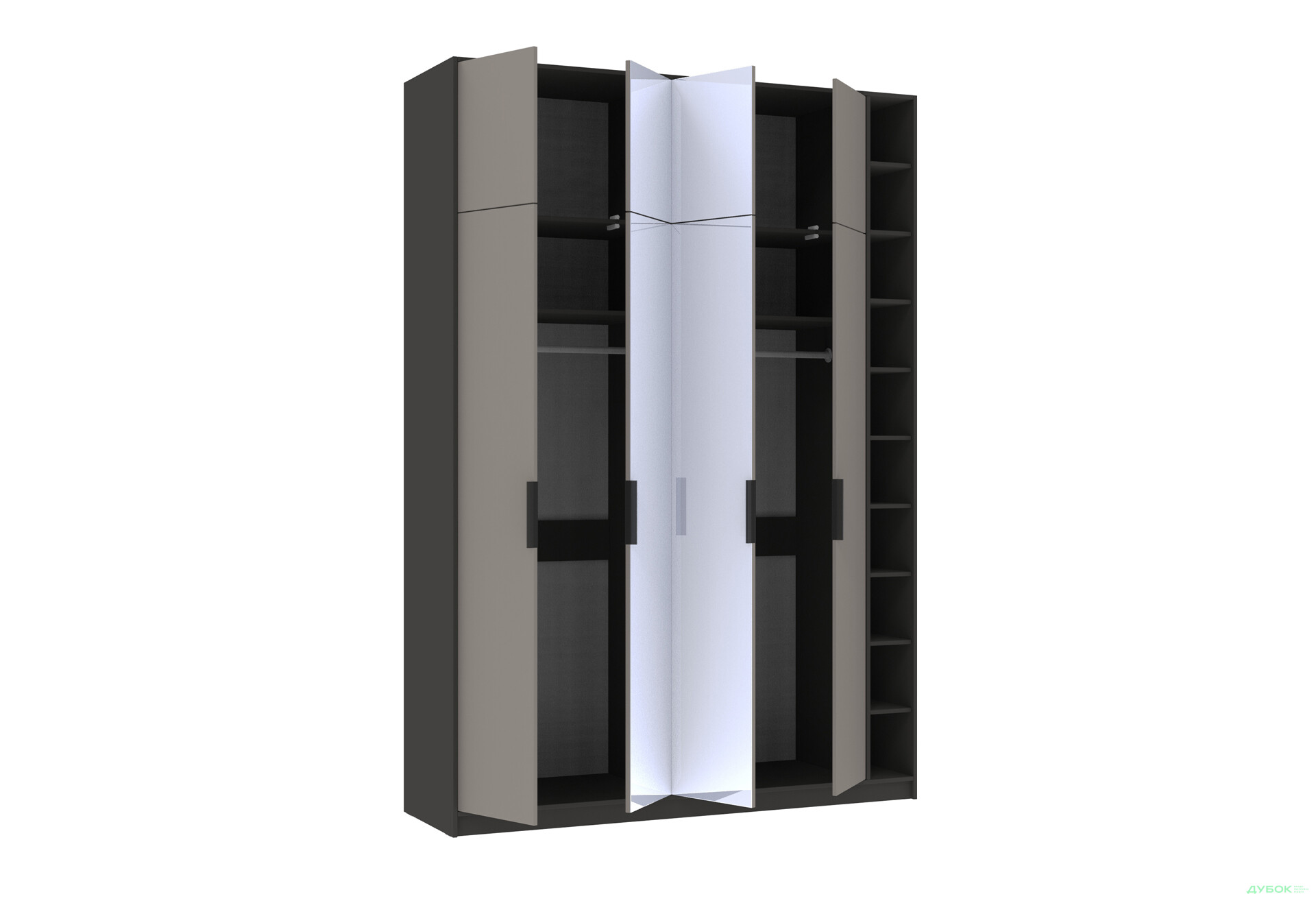Шафа Київський стандарт Сем 4-дверна з етажеркою та дзеркалом 180 см - Зображення 3 Зображення 3 - Шафа Київський стандарт Сем 4-дверна з етажеркою та дзеркалом 180 см