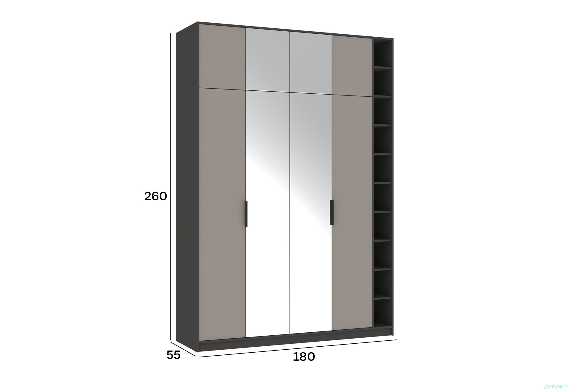 Шафа Київський стандарт Сем 4-дверна з етажеркою та дзеркалом 180 см - Зображення 4 Зображення 4 - Шафа Київський стандарт Сем 4-дверна з етажеркою та дзеркалом 180 см