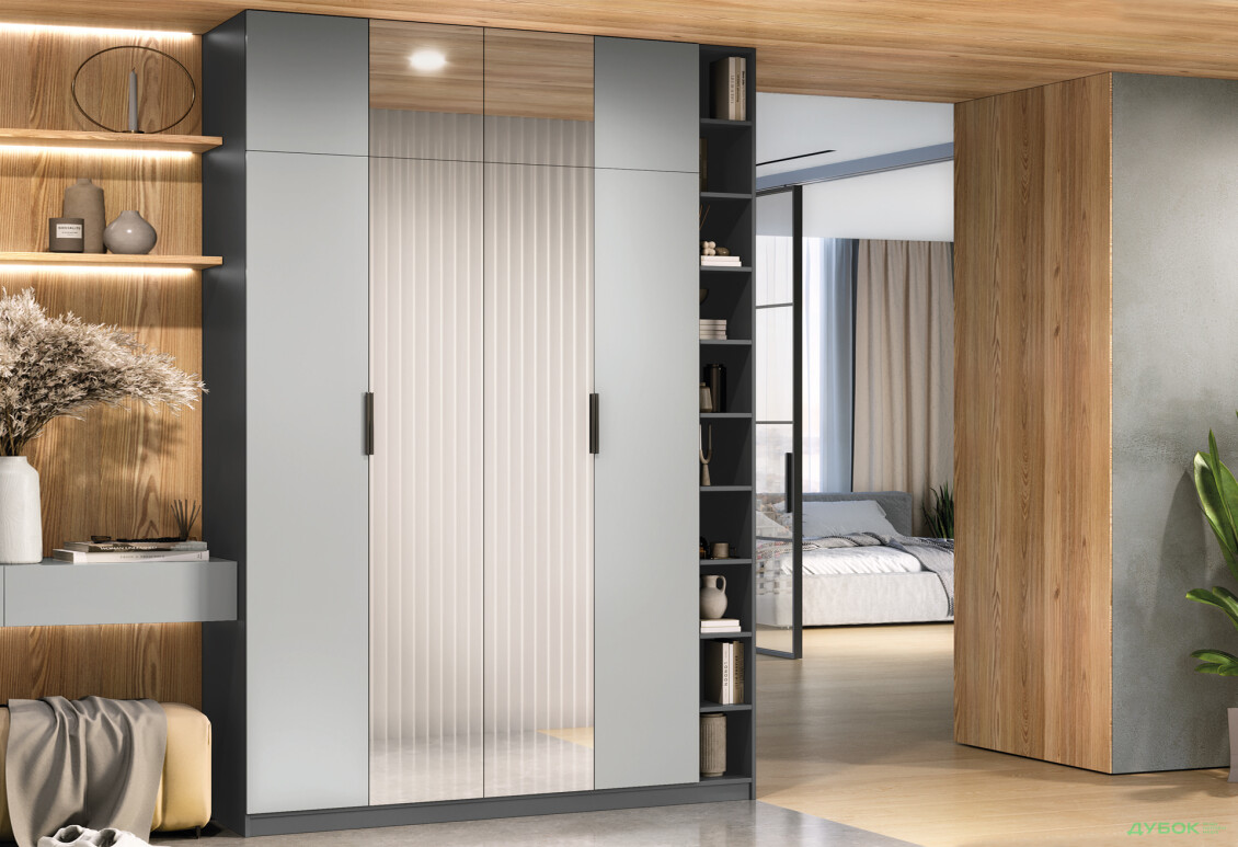 Шафа Київський стандарт Сем 4-дверна з етажеркою та дзеркалом 180 см - Зображення 6 Зображення 6 - Шафа Київський стандарт Сем 4-дверна з етажеркою та дзеркалом 180 см