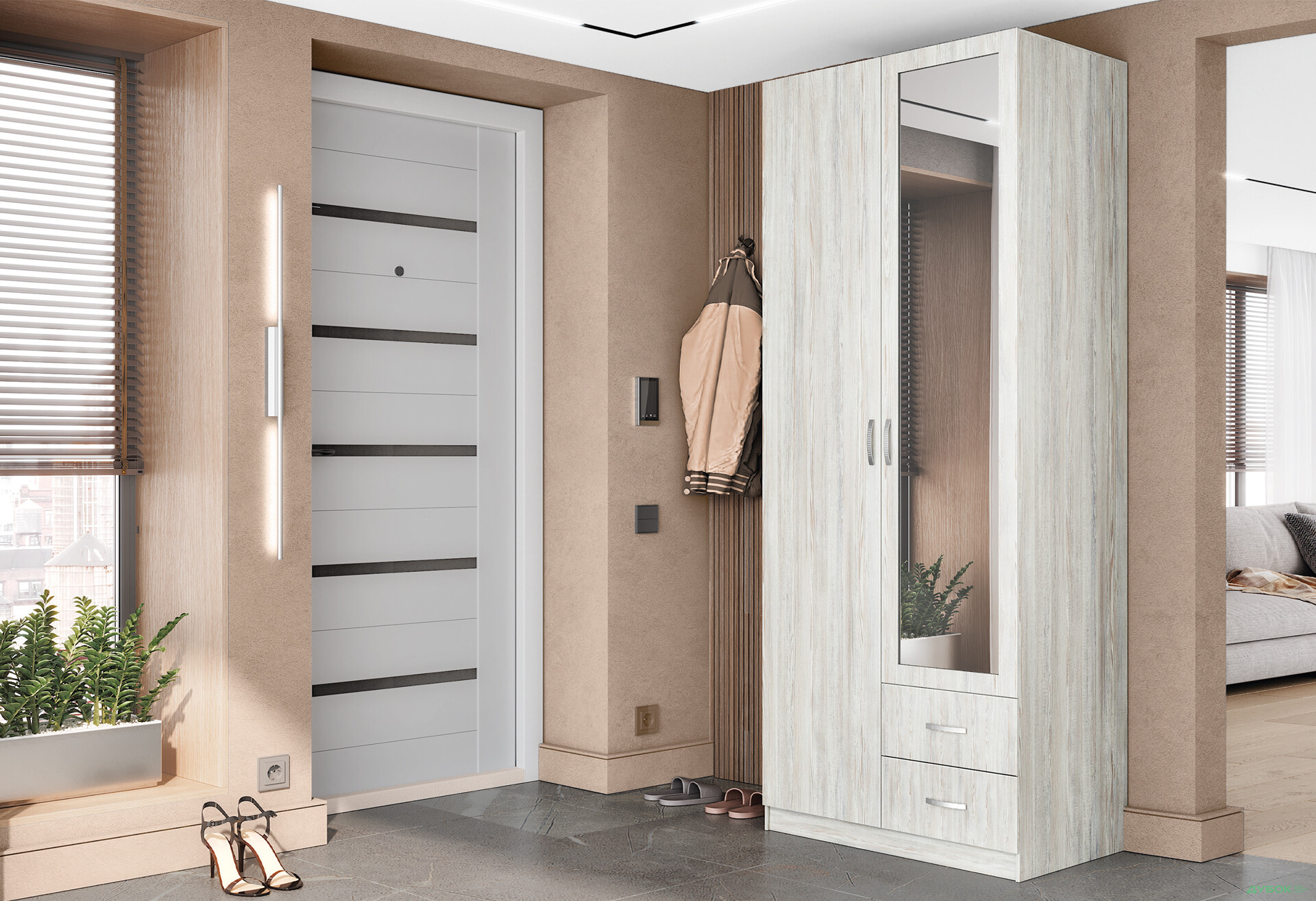 Шафа Київський стандарт М-стиль 2Д2Ш права 2-дверна з дзеркалом 80 см сосна натті - Зображення 2 Зображення 2 - Шафа Київський стандарт М-стиль 2Д2Ш права 2-дверна з дзеркалом 80 см сосна натті