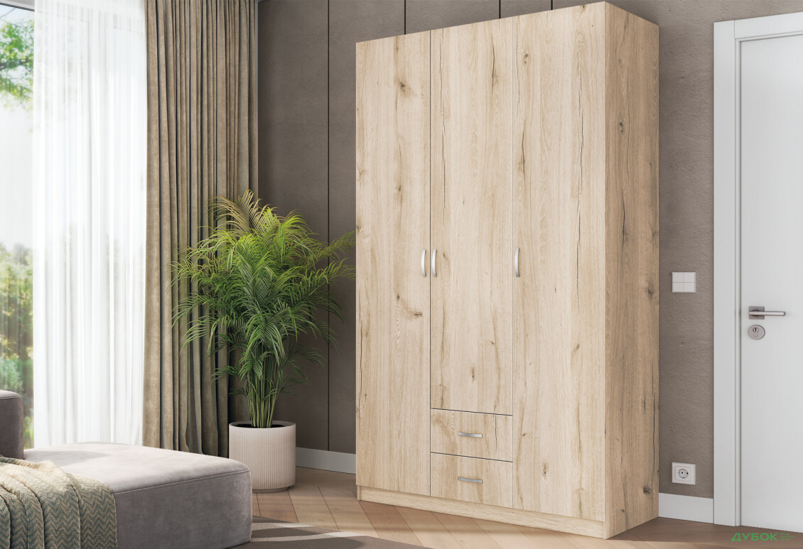 Шафа Київський стандарт М-стиль 3Д2Ш 3-дверна 120 см дуб рая - Зображення 2 Зображення 2 - Шафа Київський стандарт М-стиль 3Д2Ш 3-дверна 120 см дуб рая