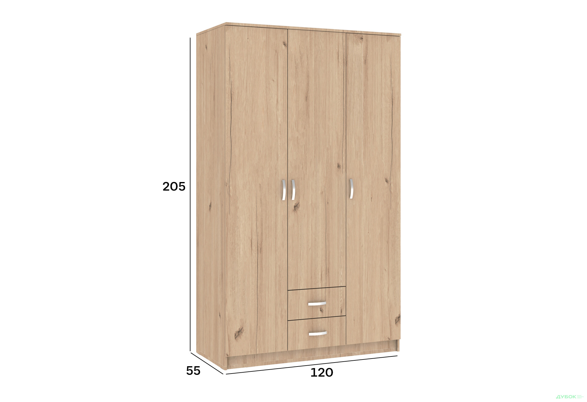 Шафа Київський стандарт М-стиль 3Д2Ш 3-дверна 120 см дуб рая - Зображення 4 Зображення 4 - Шафа Київський стандарт М-стиль 3Д2Ш 3-дверна 120 см дуб рая