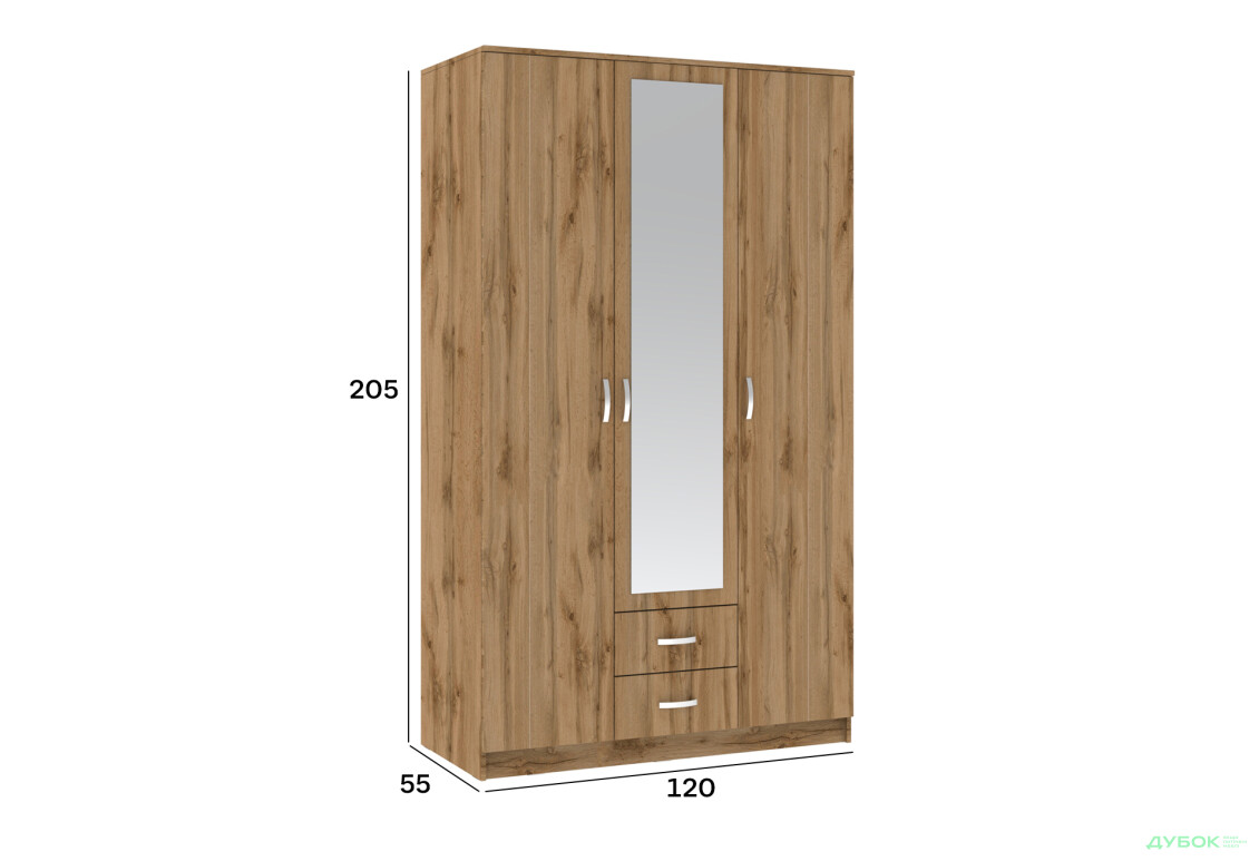 Шафа Київський стандарт М-стиль 3Д2Ш 3-дверна з дзеркалом 120 см дуб аппалачі - Зображення 4 Зображення 4 - Шафа Київський стандарт М-стиль 3Д2Ш 3-дверна з дзеркалом 120 см дуб аппалачі