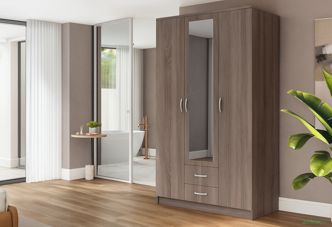 Шкаф Киевский стандарт М-стиль 3Д2Ш 3-дверный с зеркалом 120 см дуб сонома трюфель - Изображение 2 Изображение 2 - Шкаф Киевский стандарт М-стиль 3Д2Ш 3-дверный с зеркалом 120 см дуб сонома трюфель