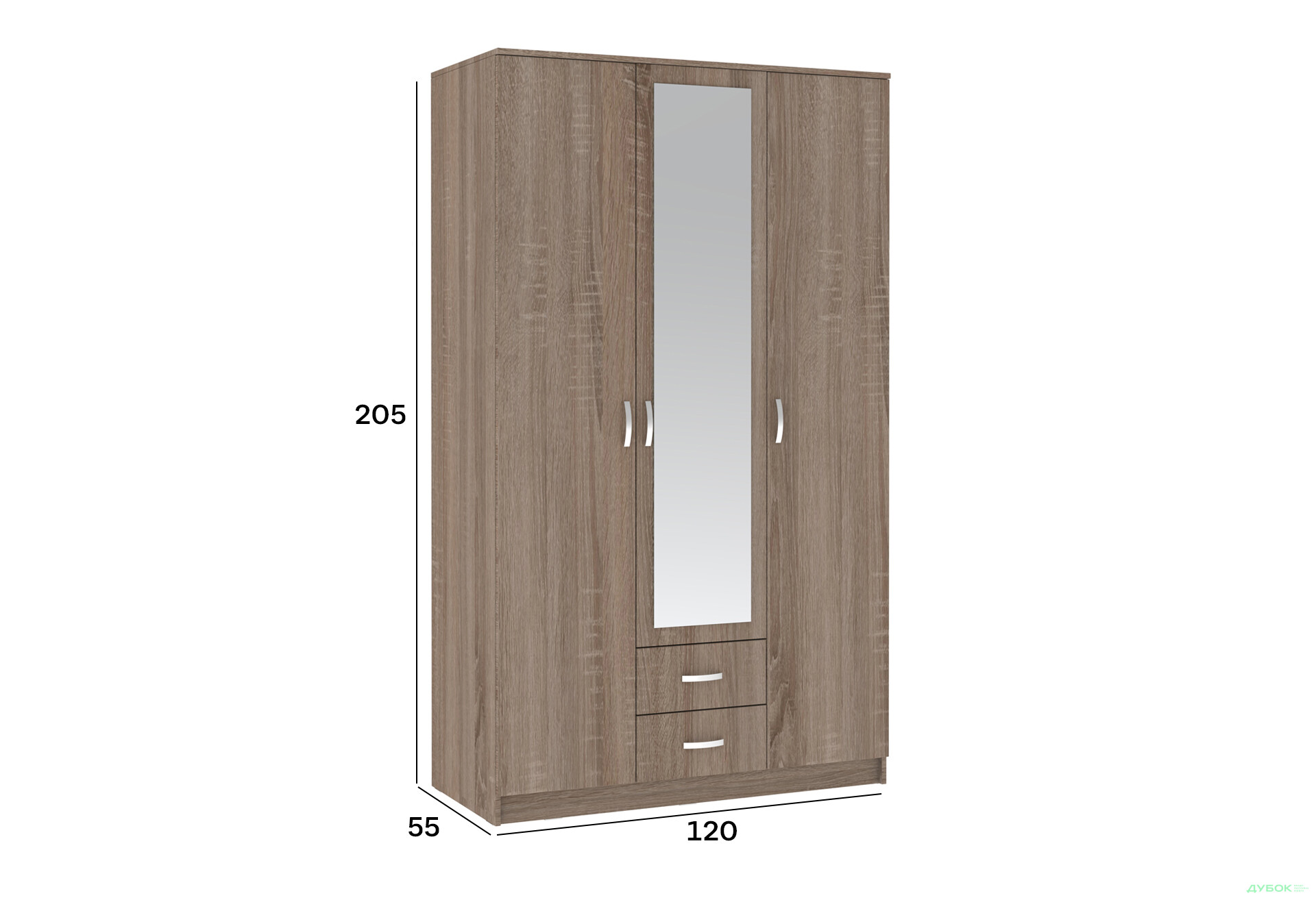 Шкаф Киевский стандарт М-стиль 3Д2Ш 3-дверный с зеркалом 120 см дуб сонома трюфель - Изображение 4 Изображение 4 - Шкаф Киевский стандарт М-стиль 3Д2Ш 3-дверный с зеркалом 120 см дуб сонома трюфель