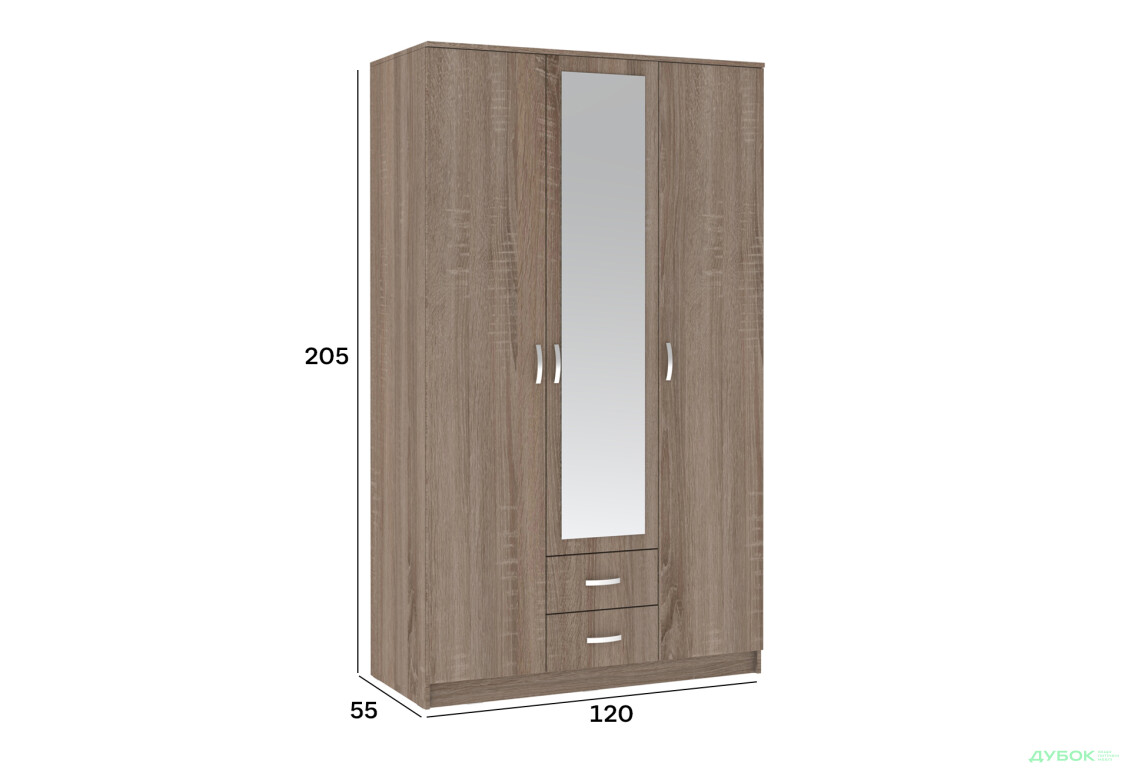 Шкаф Киевский стандарт М-стиль 3Д2Ш 3-дверный с зеркалом 120 см дуб сонома трюфель - Изображение 4 Изображение 4 - Шкаф Киевский стандарт М-стиль 3Д2Ш 3-дверный с зеркалом 120 см дуб сонома трюфель