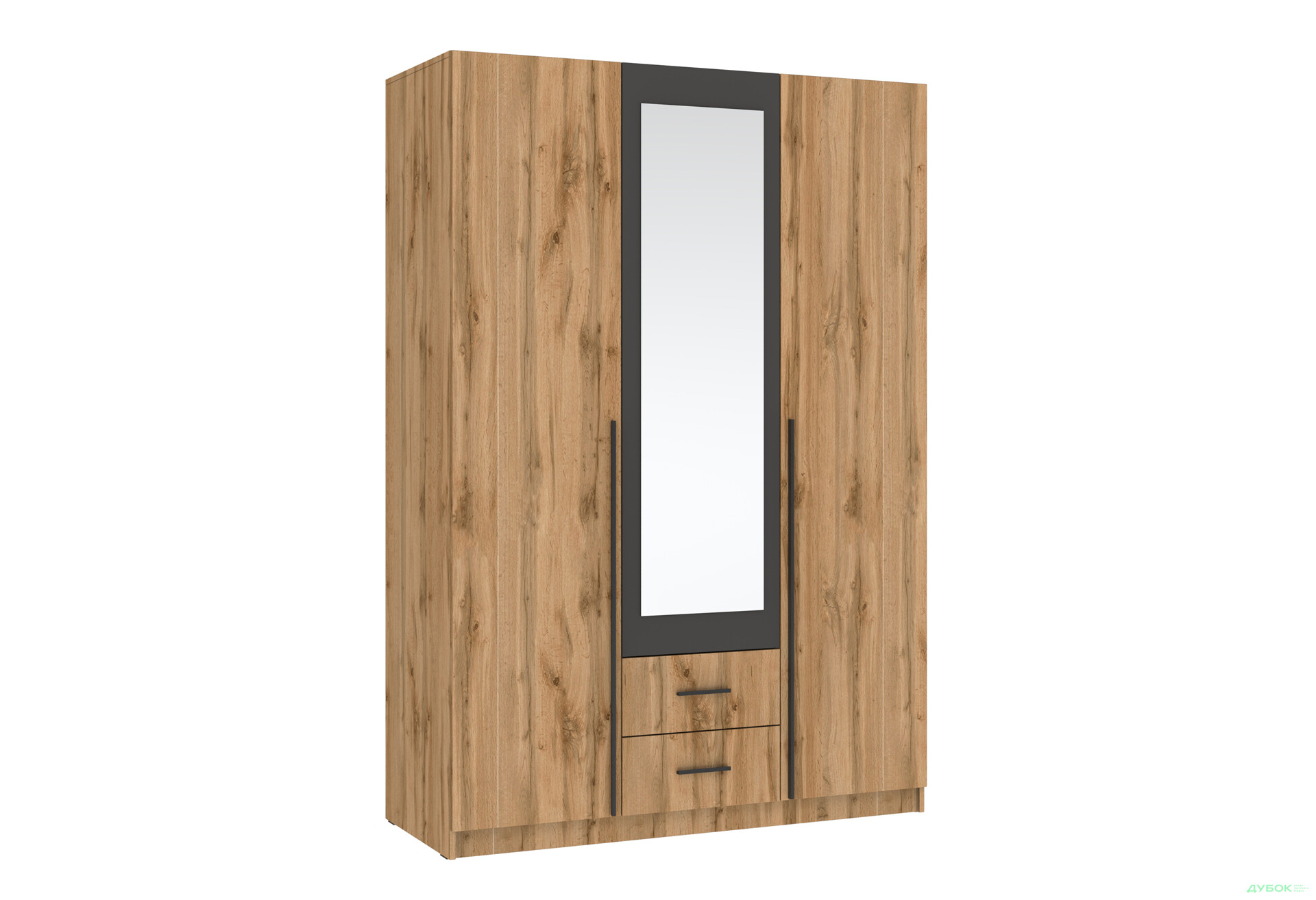 Шафа Київський стандарт Ліон 3Д2Ш 3-дверна з дзеркалом 136 см дуб аппалачі / антрацит - Зображення 1 Зображення 1 - Шафа Київський стандарт Ліон 3Д2Ш 3-дверна з дзеркалом 136 см дуб аппалачі / антрацит
