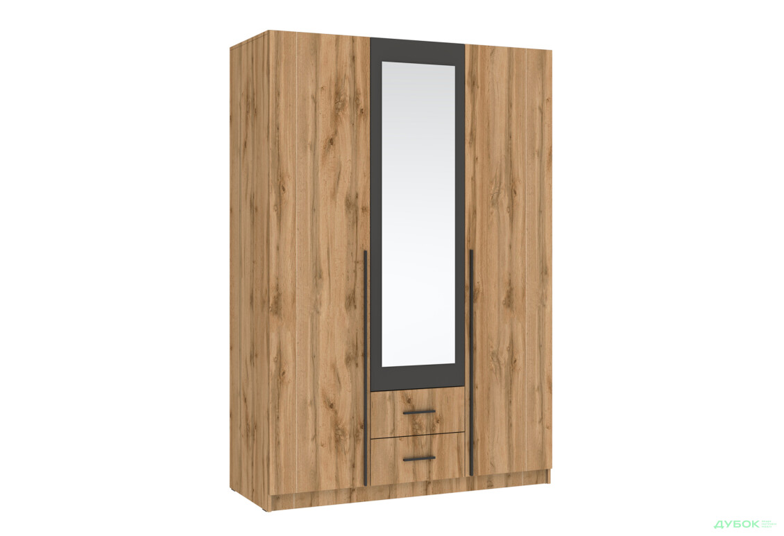 Шафа Київський стандарт Ліон 3Д2Ш 3-дверна з дзеркалом 136 см дуб аппалачі / антрацит - Зображення 1 Зображення 1 - Шафа Київський стандарт Ліон 3Д2Ш 3-дверна з дзеркалом 136 см дуб аппалачі / антрацит