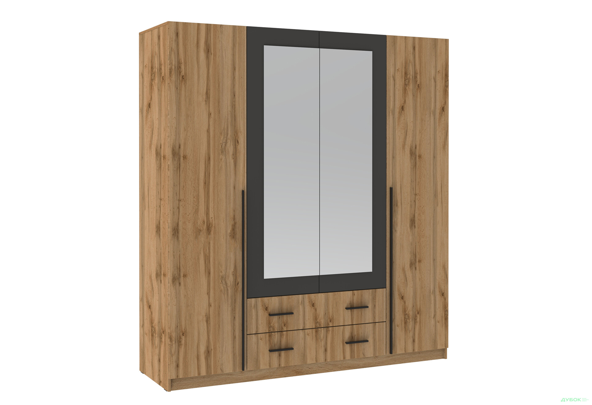 Шафа Київський стандарт Ліон 4Д2Ш 4-дверна з дзеркалом 181 см дуб аппалачі / антрацит - Зображення 1 Зображення 1 - Шафа Київський стандарт Ліон 4Д2Ш 4-дверна з дзеркалом 181 см дуб аппалачі / антрацит