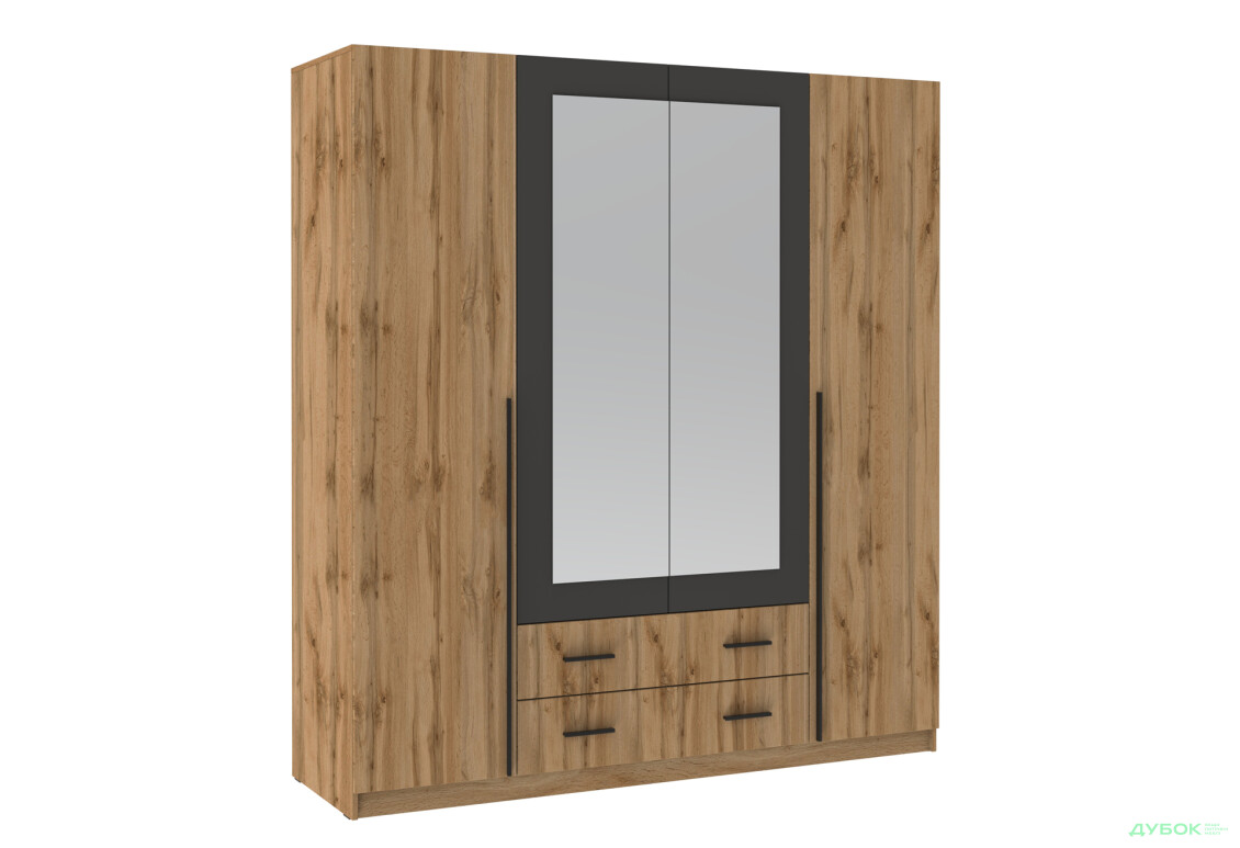 Шафа Київський стандарт Ліон 4Д2Ш 4-дверна з дзеркалом 181 см дуб аппалачі / антрацит - Зображення 1 Зображення 1 - Шафа Київський стандарт Ліон 4Д2Ш 4-дверна з дзеркалом 181 см дуб аппалачі / антрацит