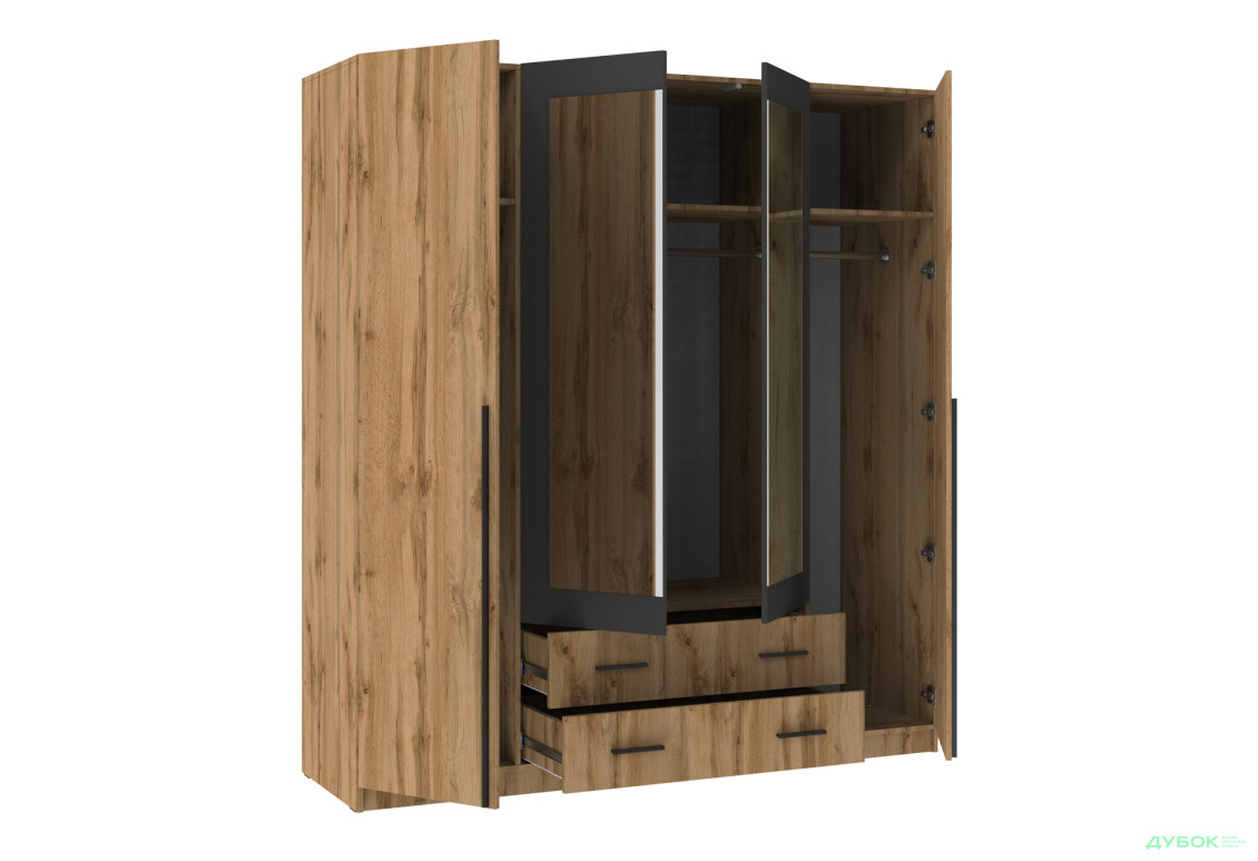 Шафа Київський стандарт Ліон 4Д2Ш 4-дверна з дзеркалом 181 см дуб аппалачі / антрацит - Зображення 3 Зображення 3 - Шафа Київський стандарт Ліон 4Д2Ш 4-дверна з дзеркалом 181 см дуб аппалачі / антрацит