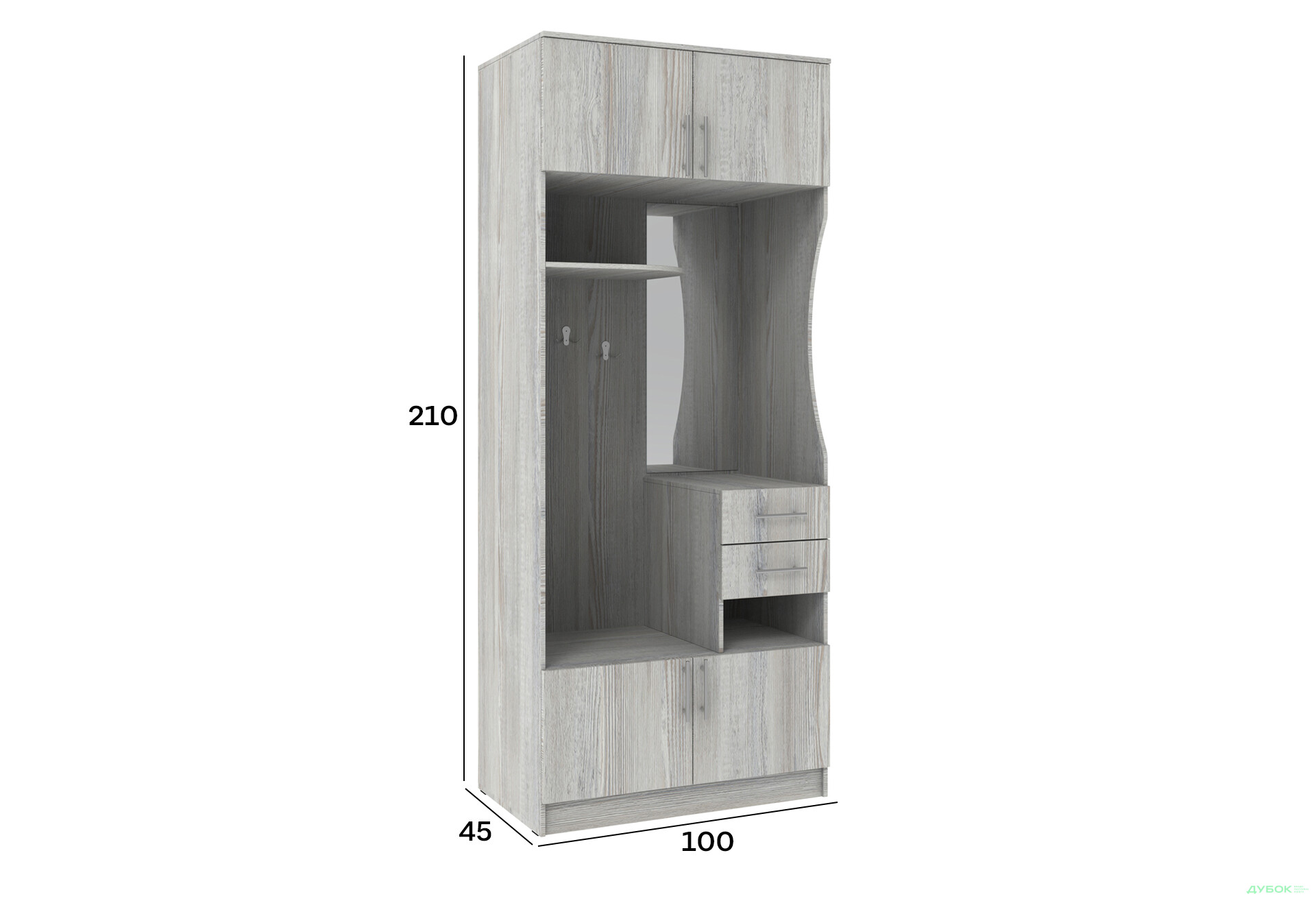 Передпокій Київський стандарт B-2 4-дверний з шухлядами і дзеркалом 100 см - Зображення 4 Зображення 4 - Передпокій Київський стандарт B-2 4-дверний з шухлядами і дзеркалом 100 см