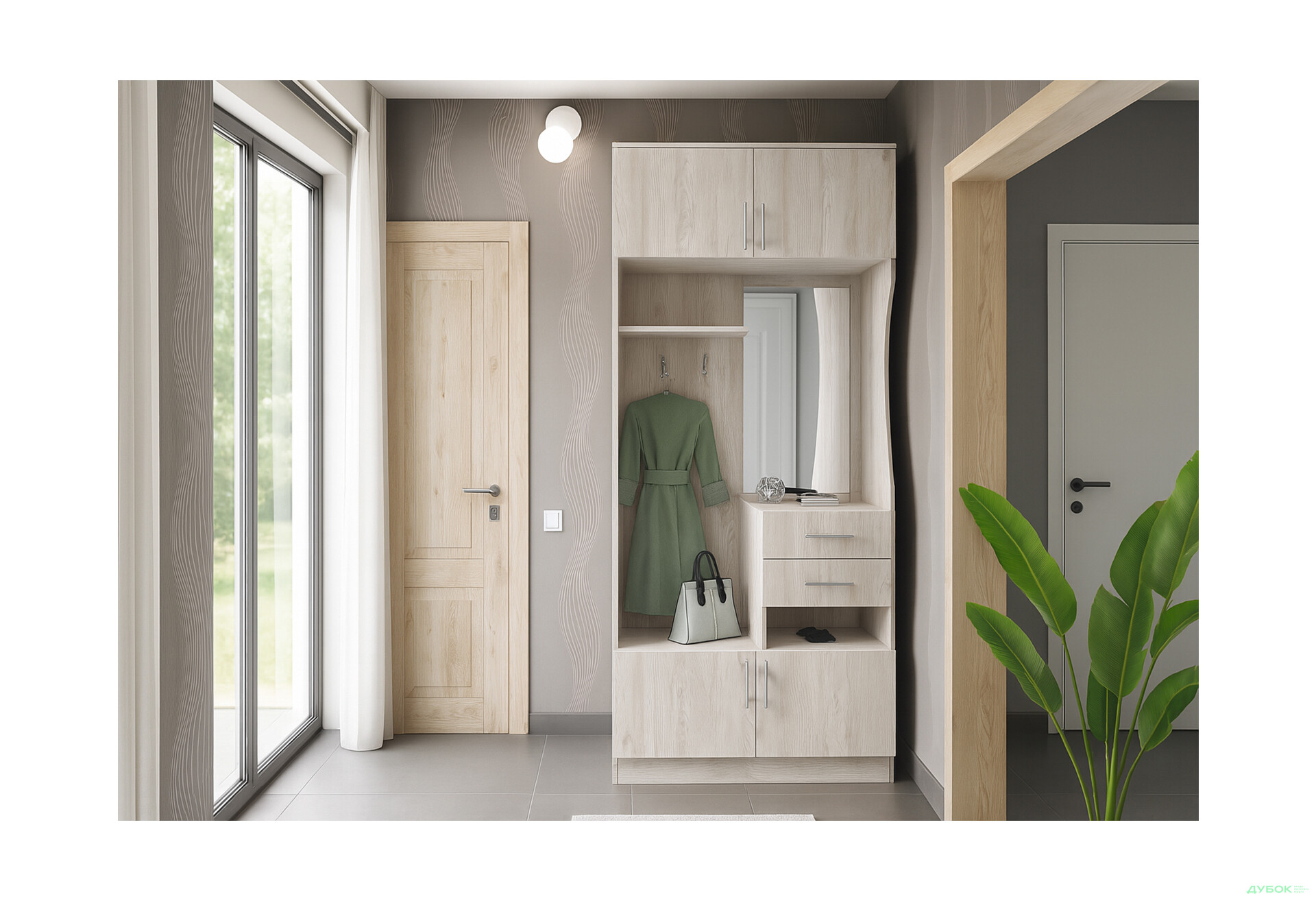 Передпокій Київський стандарт B-2 4-дверний з шухлядами і дзеркалом 100 см - Зображення 2 Зображення 2 - Передпокій Київський стандарт B-2 4-дверний з шухлядами і дзеркалом 100 см