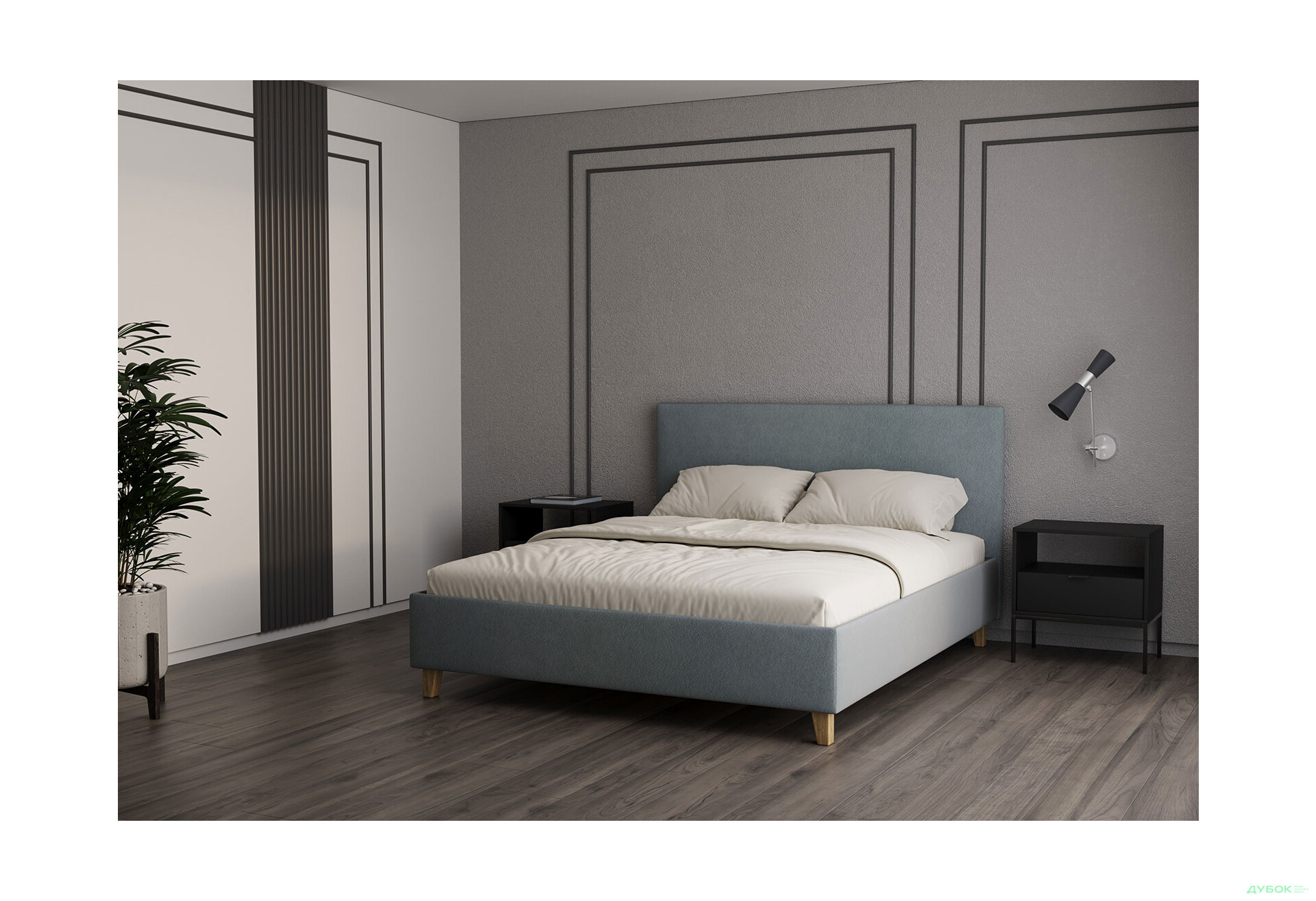 Ліжко VND Соло з підйомним механізмом 160х200 см, Делано 704 (сірий), ніжки лак - Зображення 2 Зображення 2 - Ліжко VND Соло з підйомним механізмом 160х200 см, Делано 704 (сірий), ніжки лак