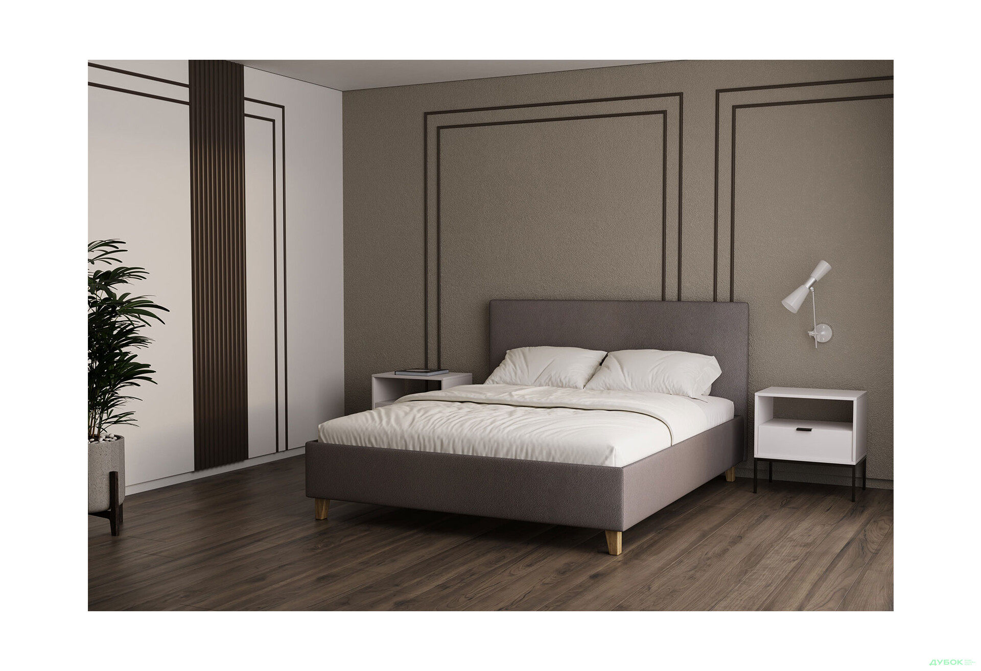 Ліжко VND Соло з підйомним механізмом 160х200 см, Siena 1005 Hazelnut (сірий), ніжки лак - Зображення 2 Зображення 2 - Ліжко VND Соло з підйомним механізмом 160х200 см, Siena 1005 Hazelnut (сірий), ніжки лак