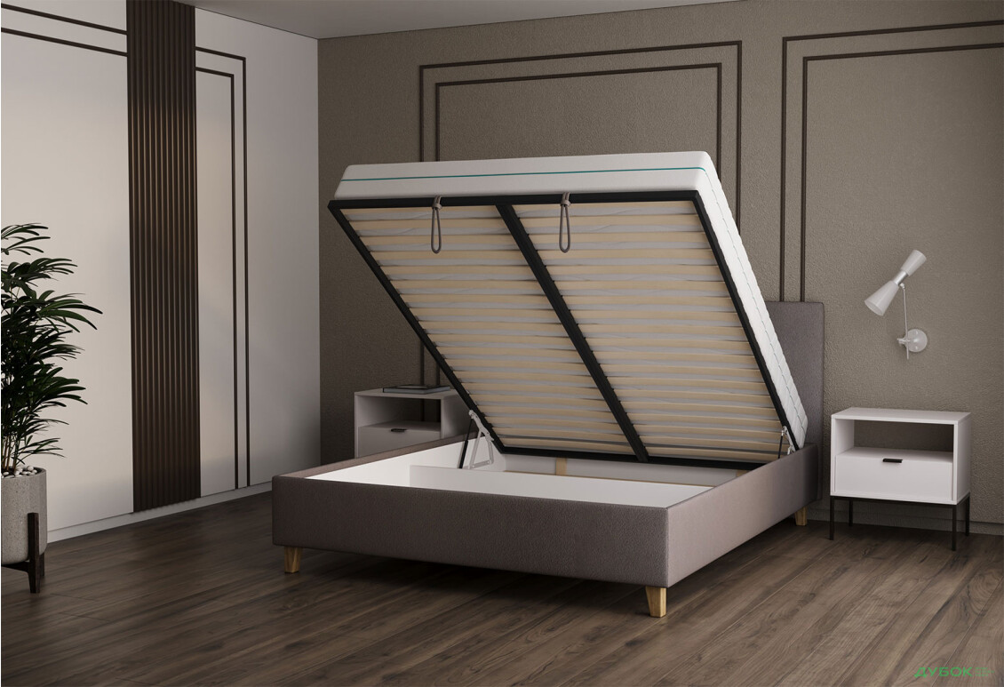 Ліжко VND Соло з підйомним механізмом 160х200 см, Siena 1005 Hazelnut (сірий), ніжки лак - Зображення 3 Зображення 3 - Ліжко VND Соло з підйомним механізмом 160х200 см, Siena 1005 Hazelnut (сірий), ніжки лак