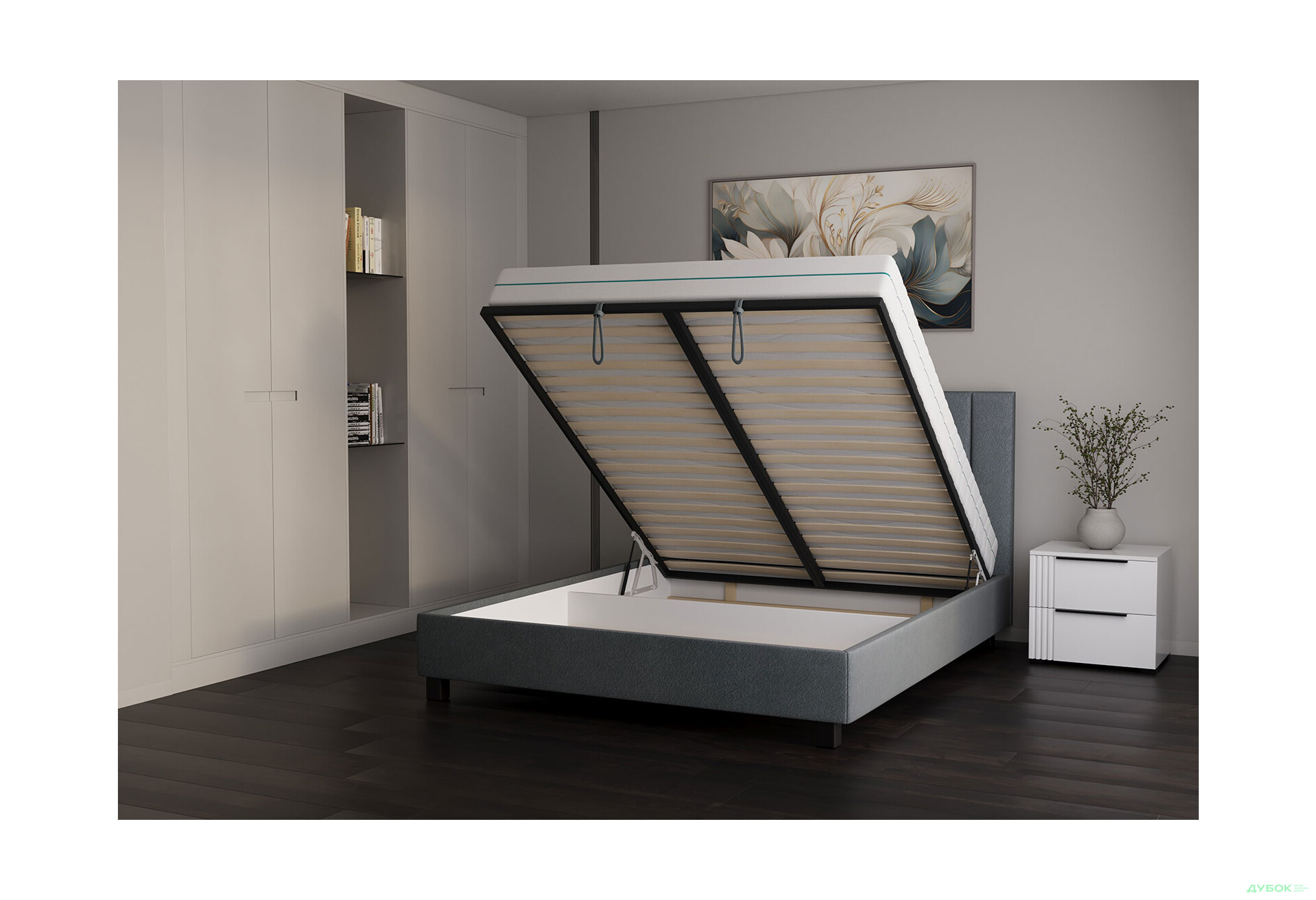 Ліжко VND Віола з підйомним механізмом 160х200 см, Делано 705 (сірий), ніжки венге - Зображення 3 Зображення 3 - Ліжко VND Віола з підйомним механізмом 160х200 см, Делано 705 (сірий), ніжки венге