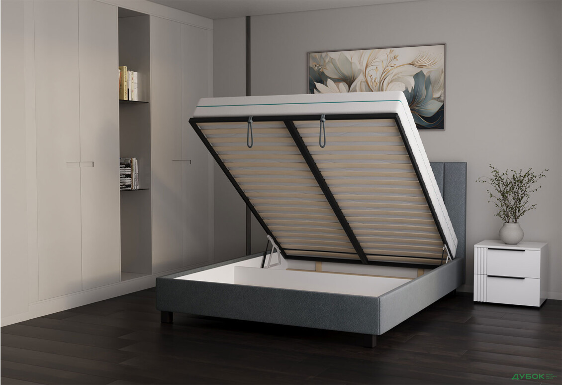 Ліжко VND Віола з підйомним механізмом 160х200 см, Делано 705 (сірий), ніжки венге - Зображення 3 Зображення 3 - Ліжко VND Віола з підйомним механізмом 160х200 см, Делано 705 (сірий), ніжки венге