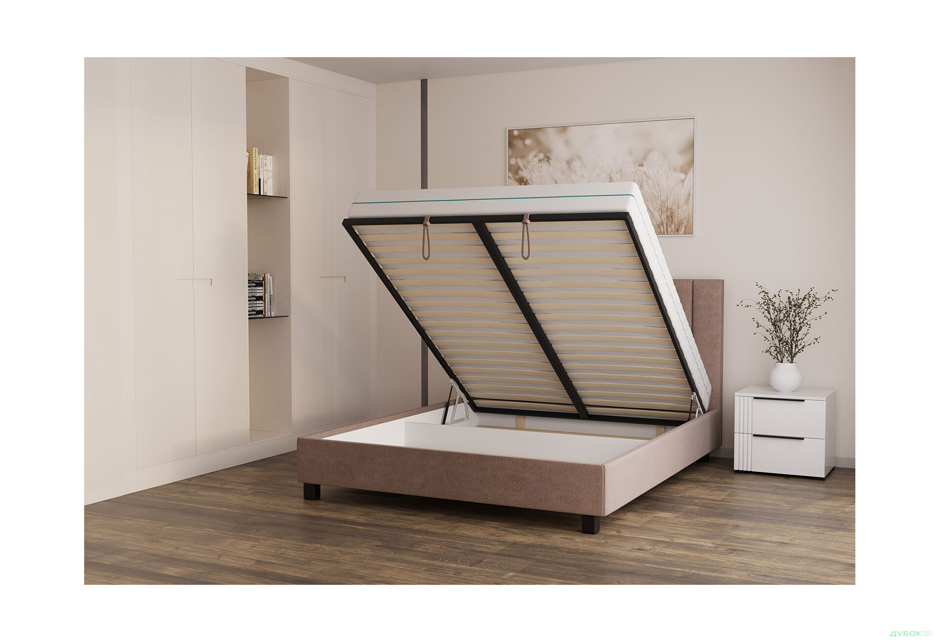 Ліжко VND Віола з підйомним механізмом 160х200 см, Siena 1024 Dove (пудра), ніжки венге - Зображення 3 Зображення 3 - Ліжко VND Віола з підйомним механізмом 160х200 см, Siena 1024 Dove (пудра), ніжки венге