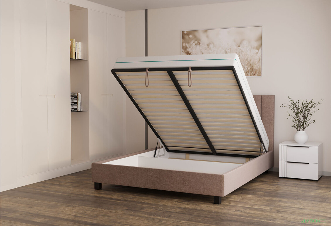 Ліжко VND Віола з підйомним механізмом 160х200 см, Siena 1024 Dove (пудра), ніжки венге - Зображення 3 Зображення 3 - Ліжко VND Віола з підйомним механізмом 160х200 см, Siena 1024 Dove (пудра), ніжки венге