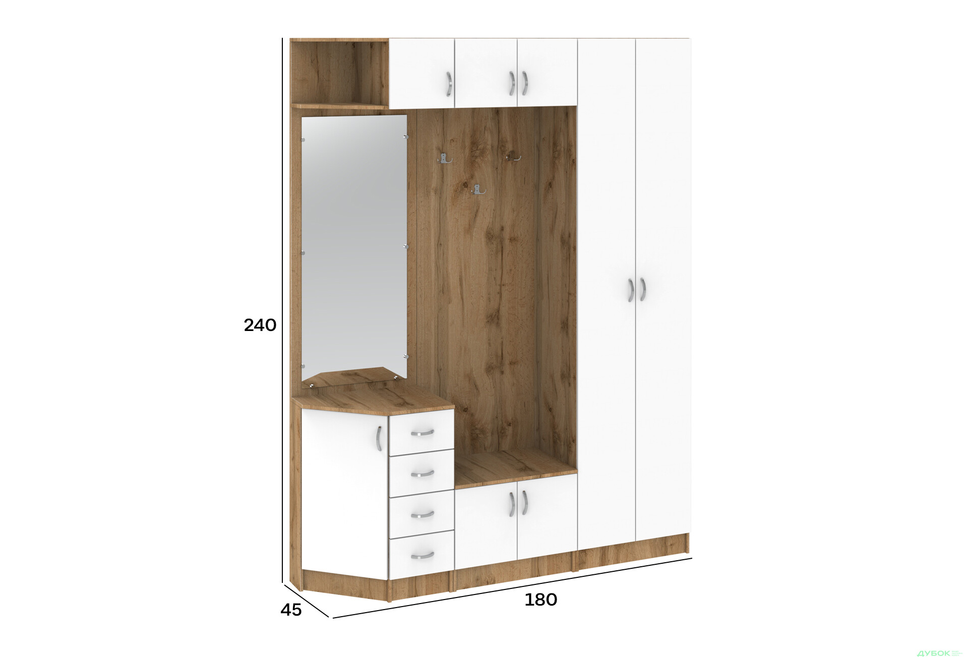 Прихожая Киевский стандарт Классика Д 8-дверный левый с ящиками 180 см дуб аппалачи / нимфея альба - Изображение 4 Изображение 4 - Прихожая Киевский стандарт Классика Д 8-дверный левый с ящиками 180 см дуб аппалачи / нимфея альба
